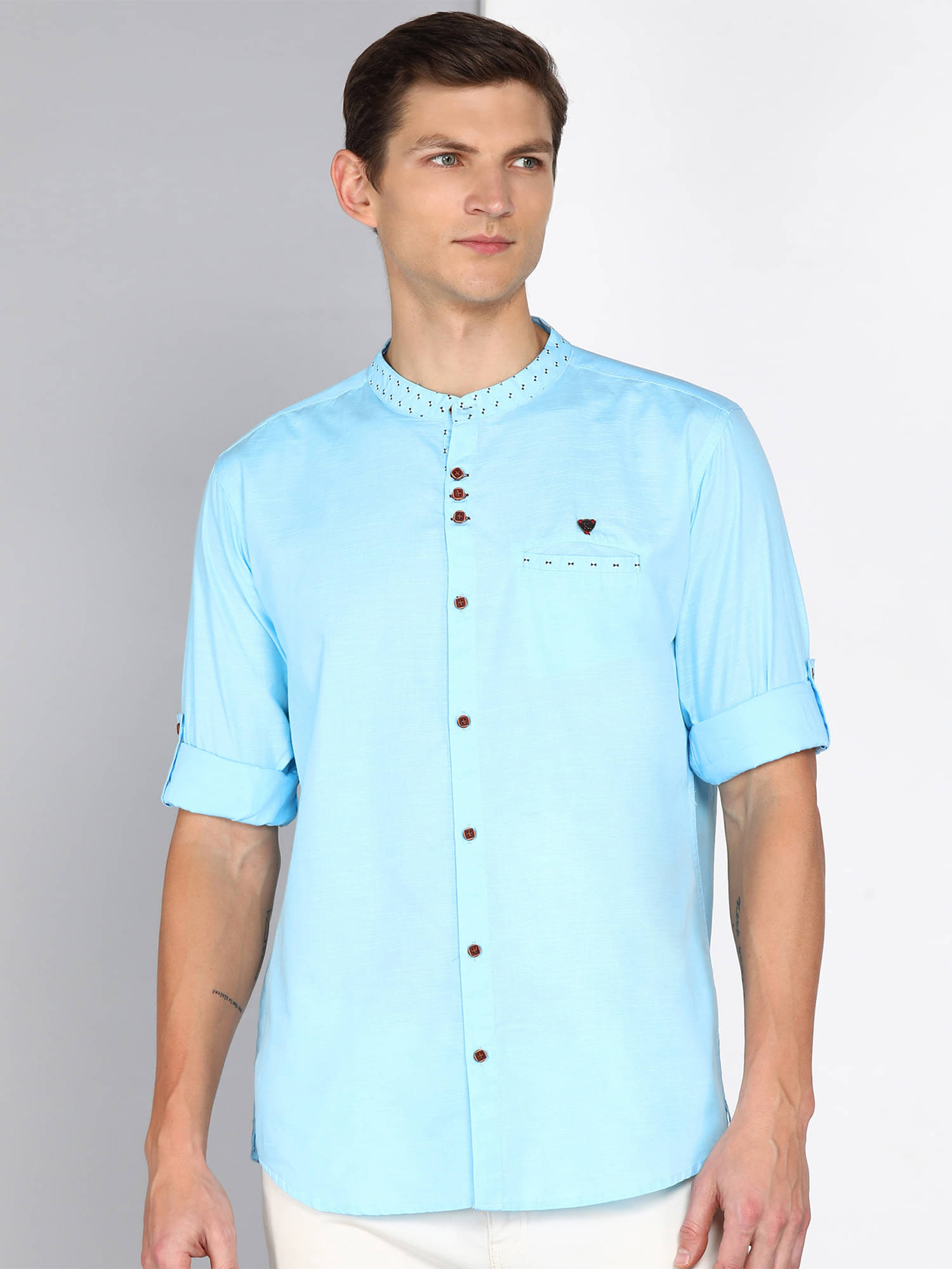     			Kuons Avenue Linen Regular Fit Solids Full Sleeves Men's Casual Shirt - Turquoise ( Pack of 1 )