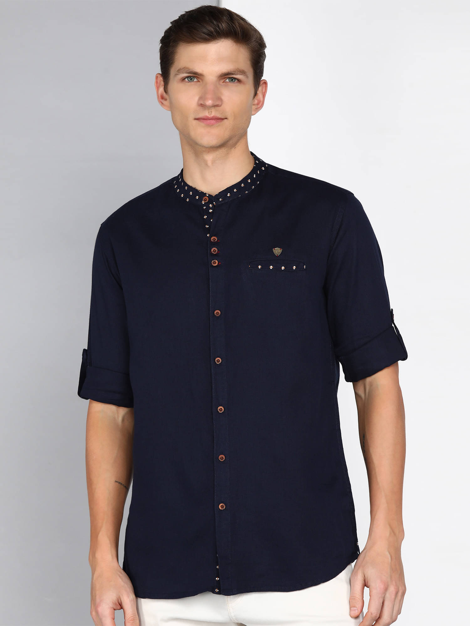     			Kuons Avenue Linen Regular Fit Solids Full Sleeves Men's Casual Shirt - Indigo ( Pack of 1 )