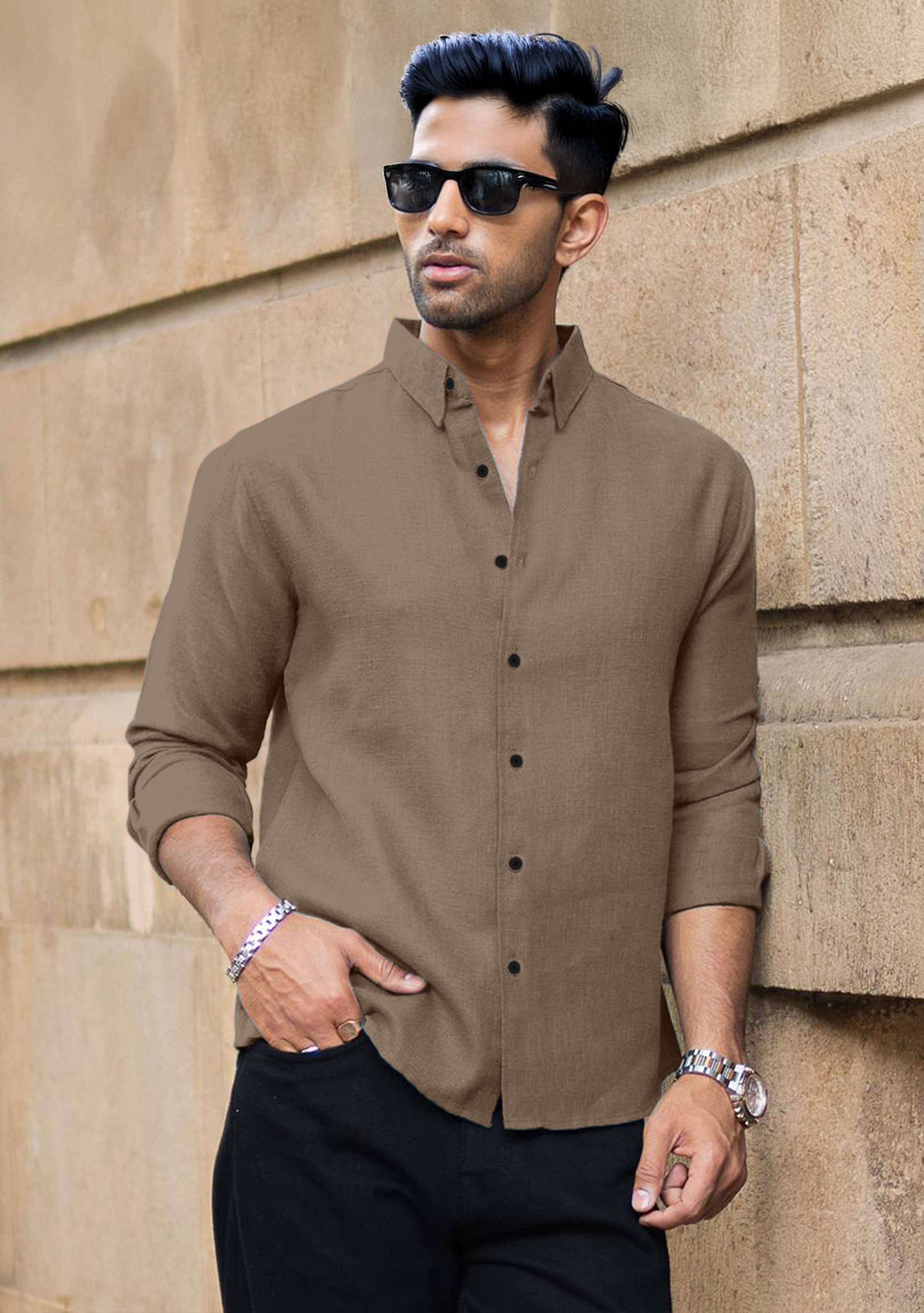 Mameru Linen Regular Fit Solids Full Sleeves Men's Casual Shirt - Brown ( Pack of 1 ) Mameru Linen Regular Fit Solids Full Sleeves Men's Casual Shirt - Brown ( Pack of 1 )