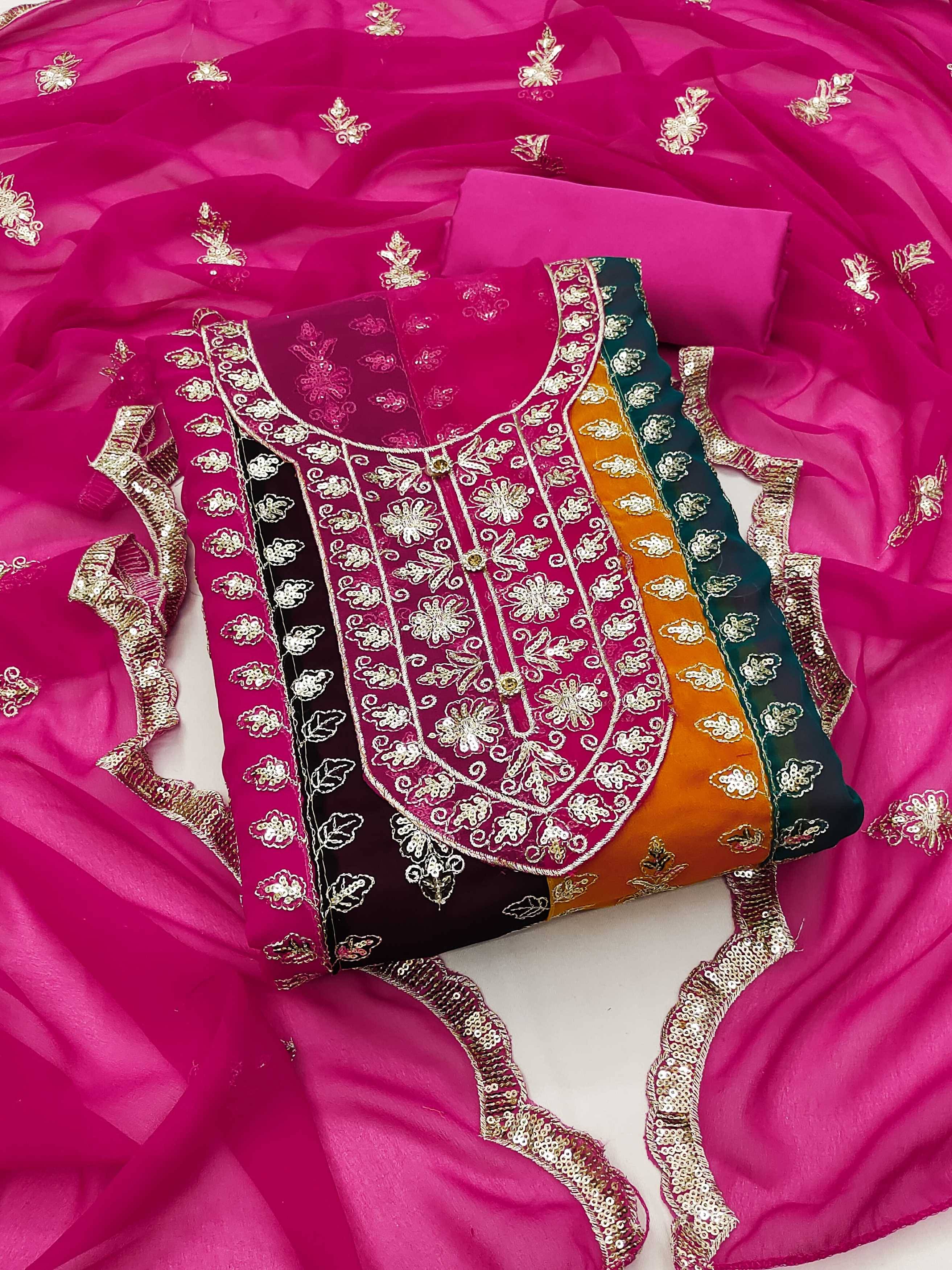     			Panbai sarees Women Georgette Unstitched Dress Material ( Pink )