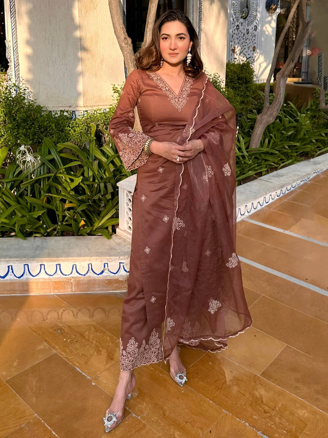     			Trijal Fab Women Cotton Blend Embroidered Straight Kurti With Palazzo ( Brown )