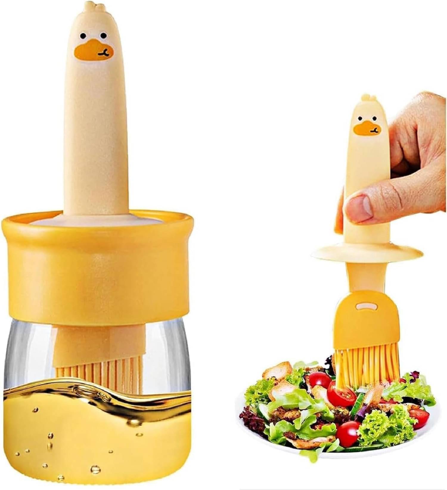 2 in 1 Oil Dispenser Bottle with Silicone Basting Brush, Duck Oil Spatula 2 in 1 Oil Dispenser Bottle with Silicone Basting Brush, Duck Oil Spatula