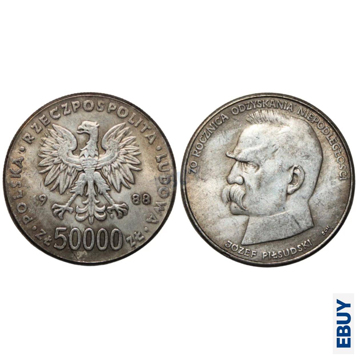 50,000 Zlotych 1988 Poland, 70th Anniversary of Independence Rare old Coin 50,000 Zlotych 1988 Poland, 70th Anniversary of Independence Rare old Coin