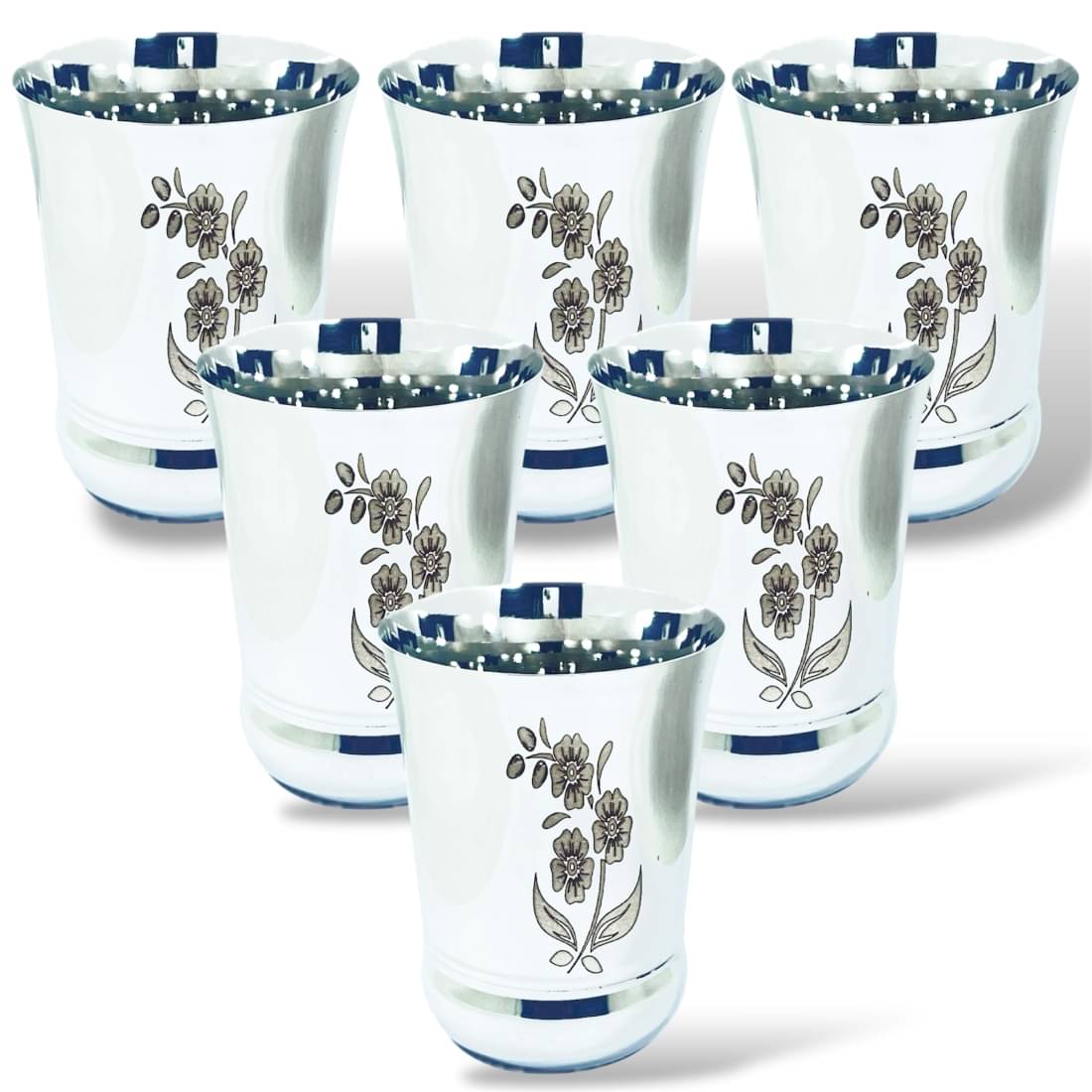     			Artha Artha Glass Set Steel Laser Printed Glasses 400 ml ( Pack of 6 ) Silver