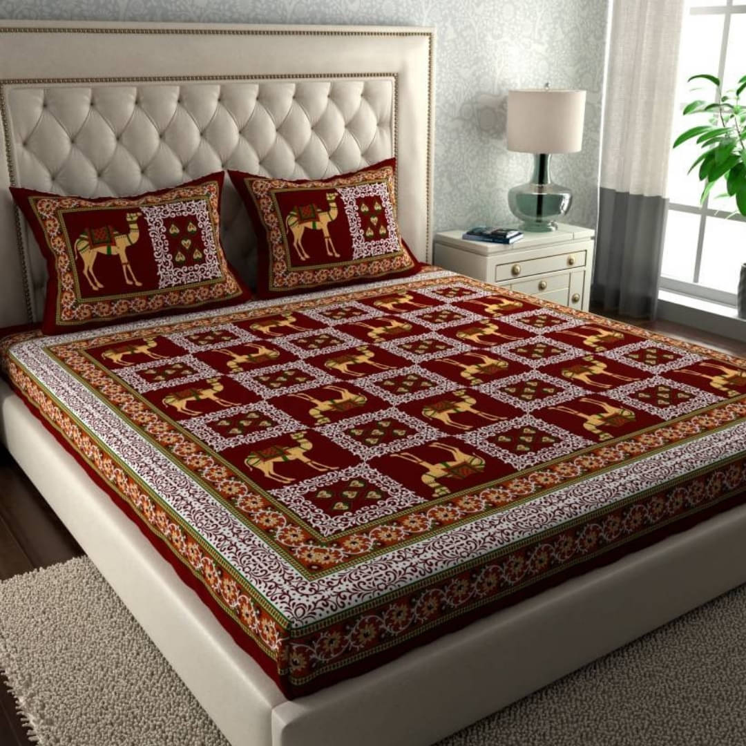    			COZYKO Cotton 1 Double Bedsheet with 2 Pillow Covers ( Maroon )