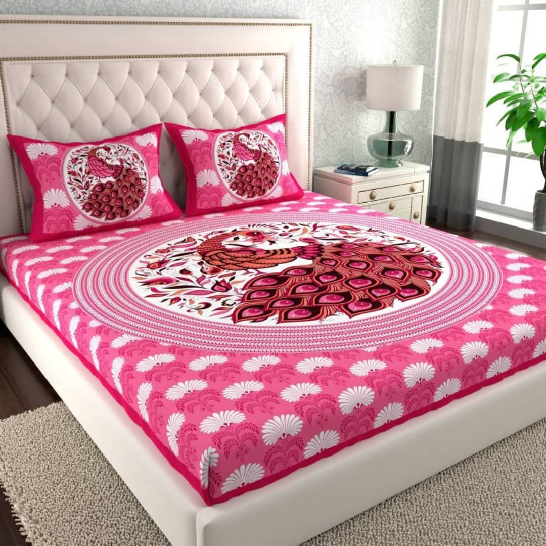     			COZYKO Cotton 1 Double Bedsheet with 2 Pillow Covers ( Pink )