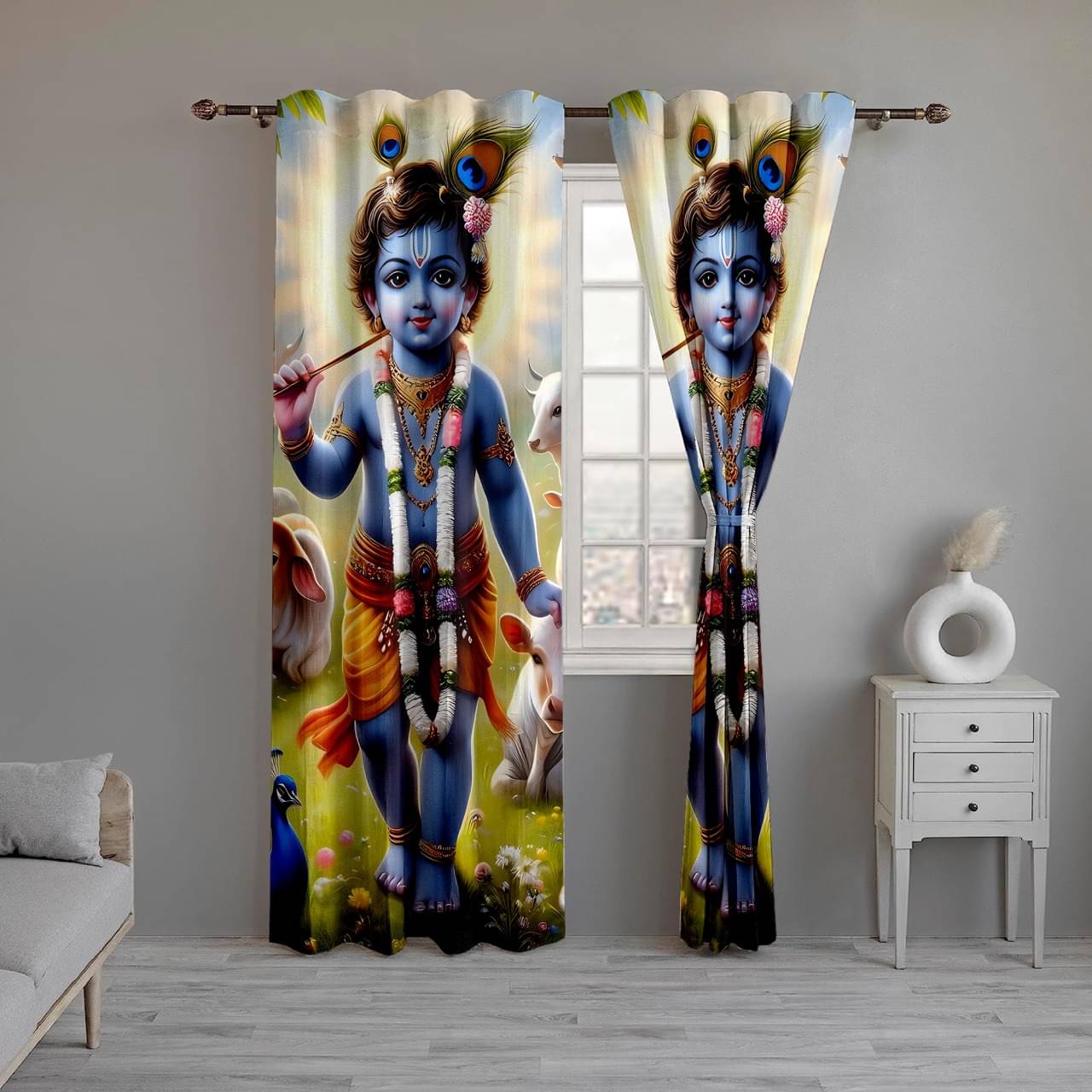     			CURTAINRY Abstract Printed Room Darkening Eyelet Curtain 5 ft ( Pack of 1 ) - Blue