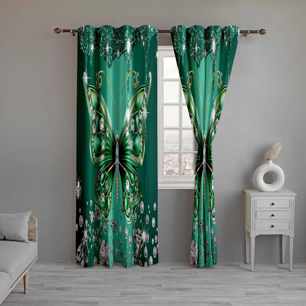     			CURTAINRY Abstract Printed Room Darkening Eyelet Curtain 7 ft ( Pack of 1 ) - Sea Green