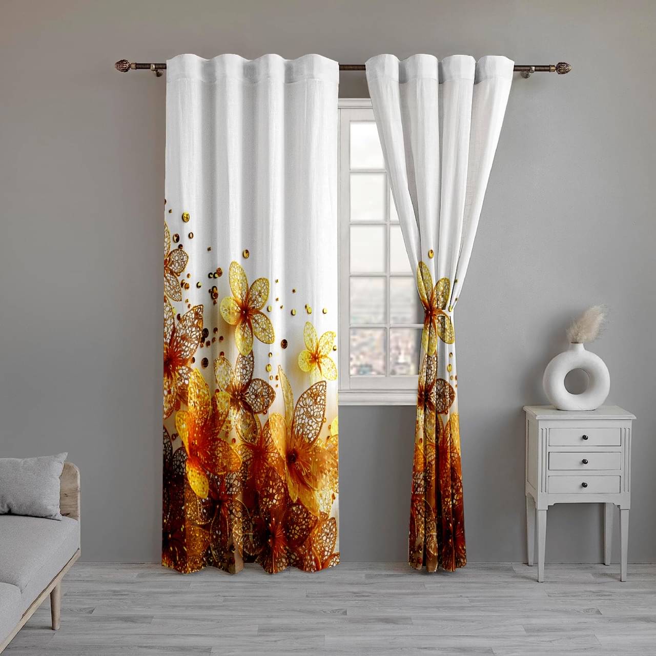 CURTAINRY Abstract Printed Room Darkening Eyelet Curtain 7 ft ( Pack of 1 ) - White CURTAINRY Abstract Printed Room Darkening Eyelet Curtain 7 ft ( Pack of 1 ) - White