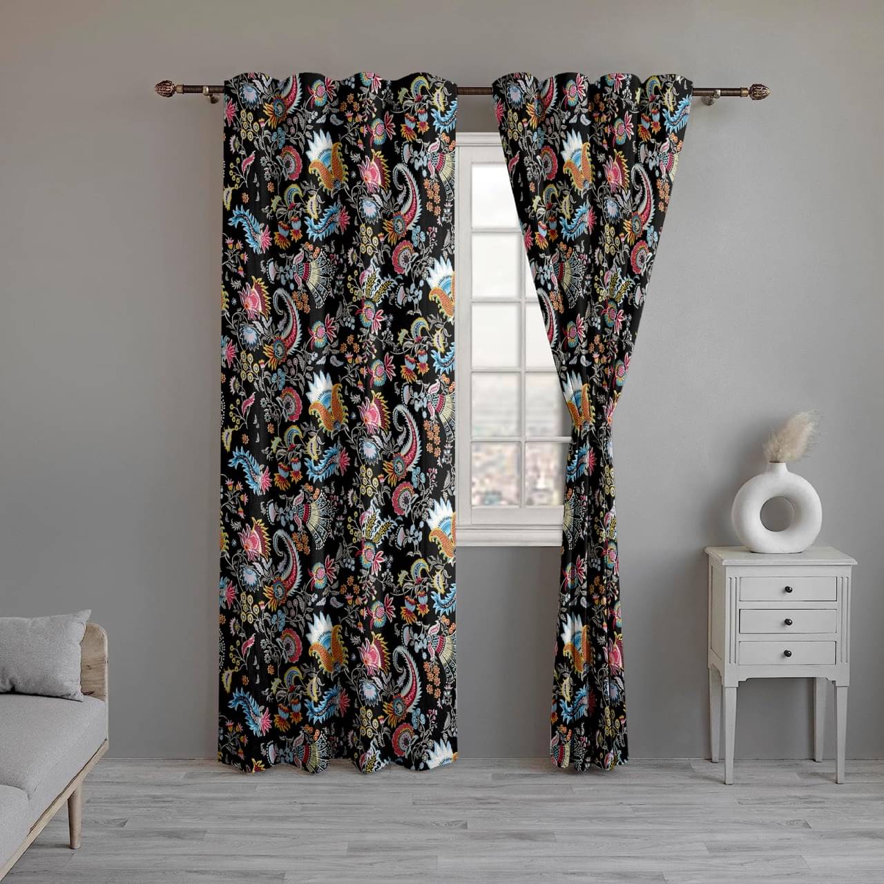 CURTAINRY Ethnic Room Darkening Eyelet Curtain 7 ft ( Pack of 1 ) - Black CURTAINRY Ethnic Room Darkening Eyelet Curtain 7 ft ( Pack of 1 ) - Black