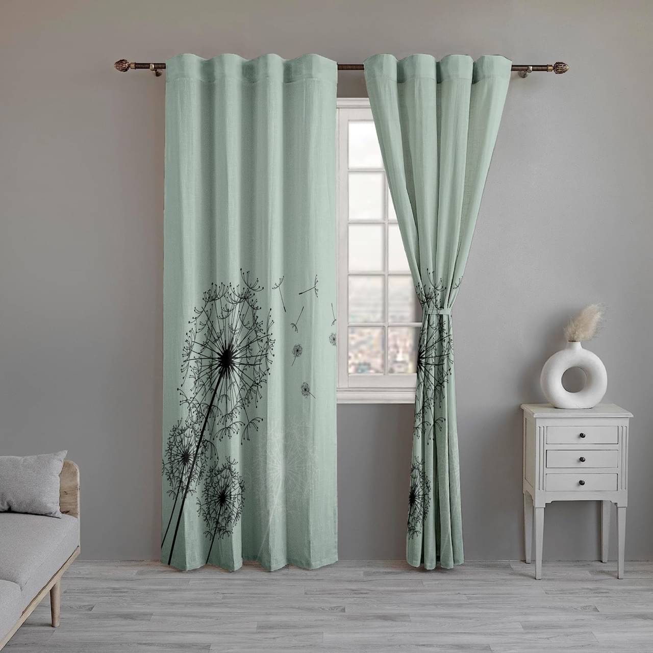     			CURTAINRY Floral Room Darkening Eyelet Curtain 5 ft ( Pack of 1 ) - Mint Green