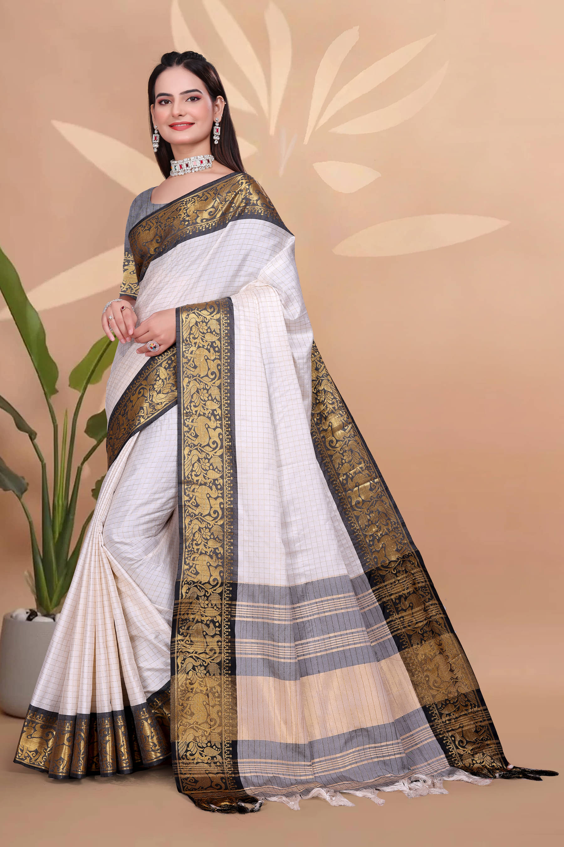 Clirva Art Silk Self Design Banarasi saree With Unstitched Blouse Piece ( White ) Clirva Art Silk Self Design Banarasi saree With Unstitched Blouse Piece ( White )