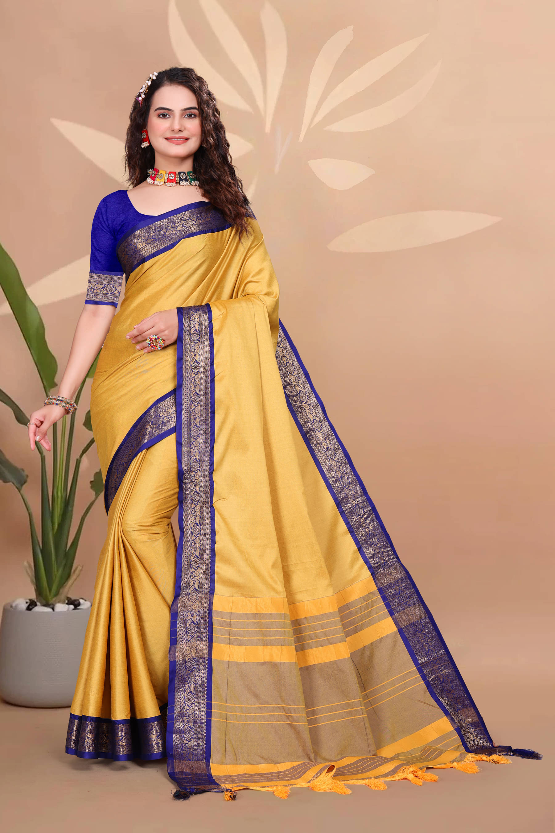 Clirva Asaam Silk Colorblock Banarasi saree With Unstitched Blouse Piece ( Yellow ) Clirva Asaam Silk Colorblock Banarasi saree With Unstitched Blouse Piece ( Yellow )