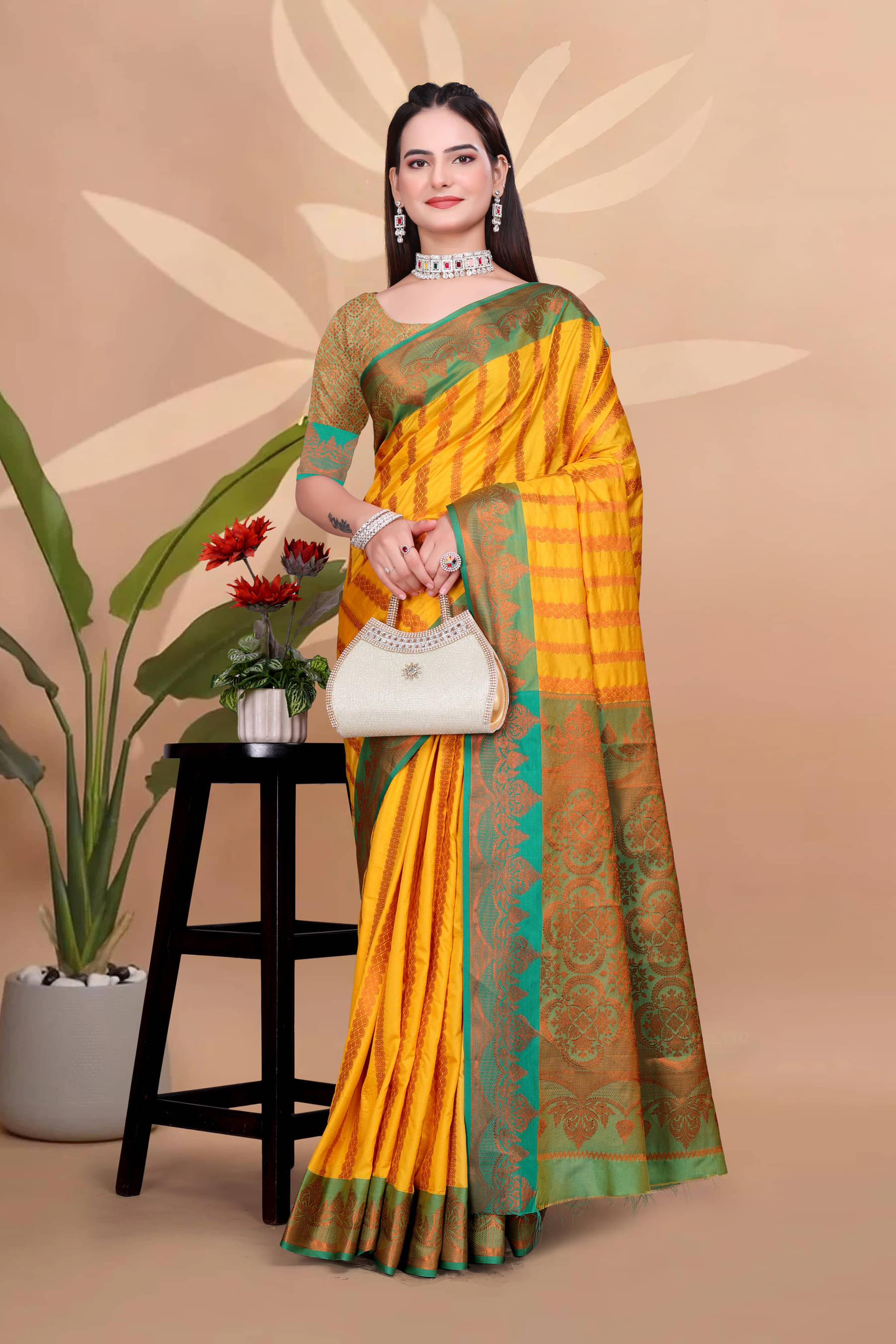 Clirva Bangalore Silk Self Design Banarasi saree With Unstitched Blouse Piece ( Yellow ) Clirva Bangalore Silk Self Design Banarasi saree With Unstitched Blouse Piece ( Yellow )
