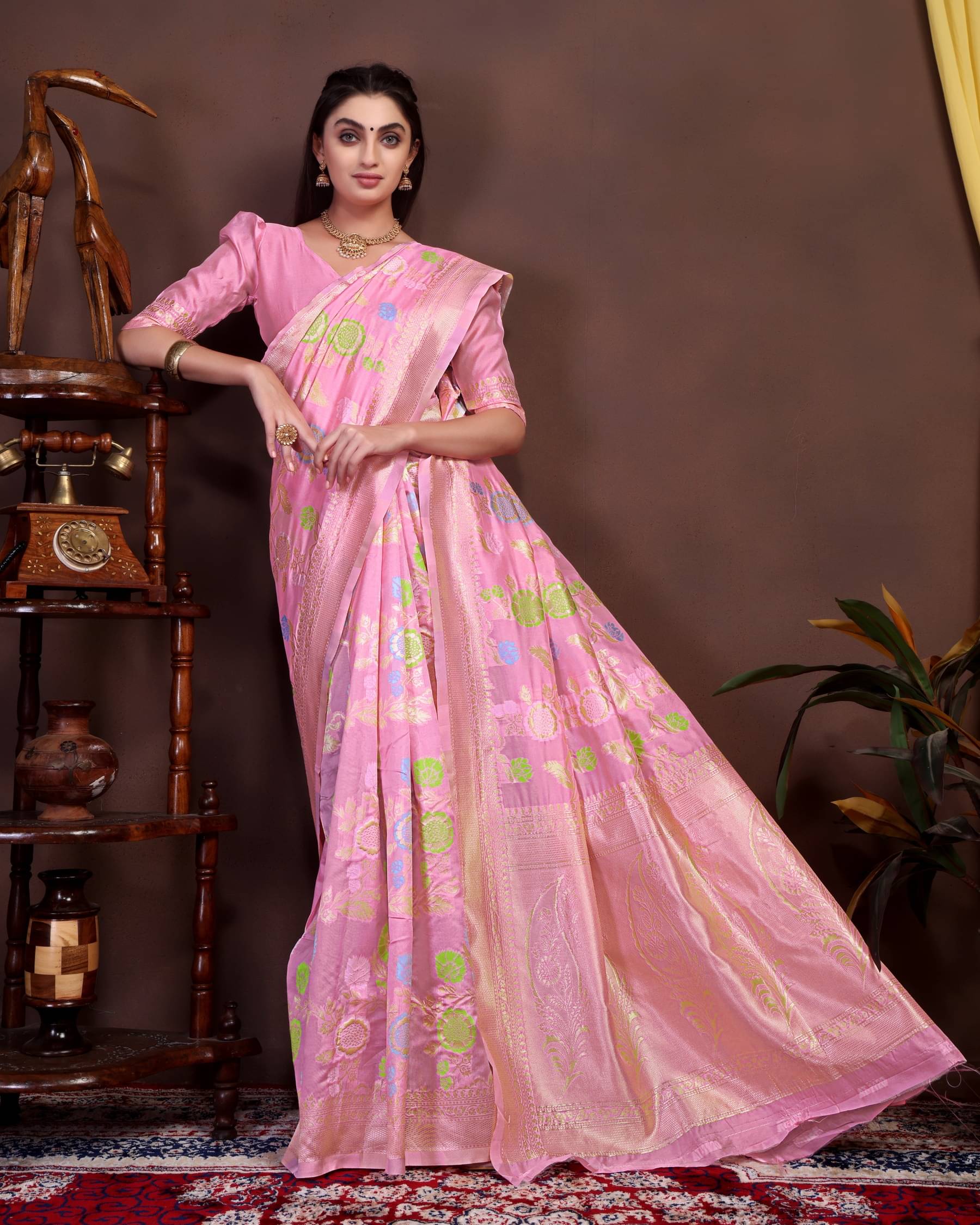 Clirva Silk Blend Self Design Banarasi saree With Unstitched Blouse Piece ( Pink ) Clirva Silk Blend Self Design Banarasi saree With Unstitched Blouse Piece ( Pink )