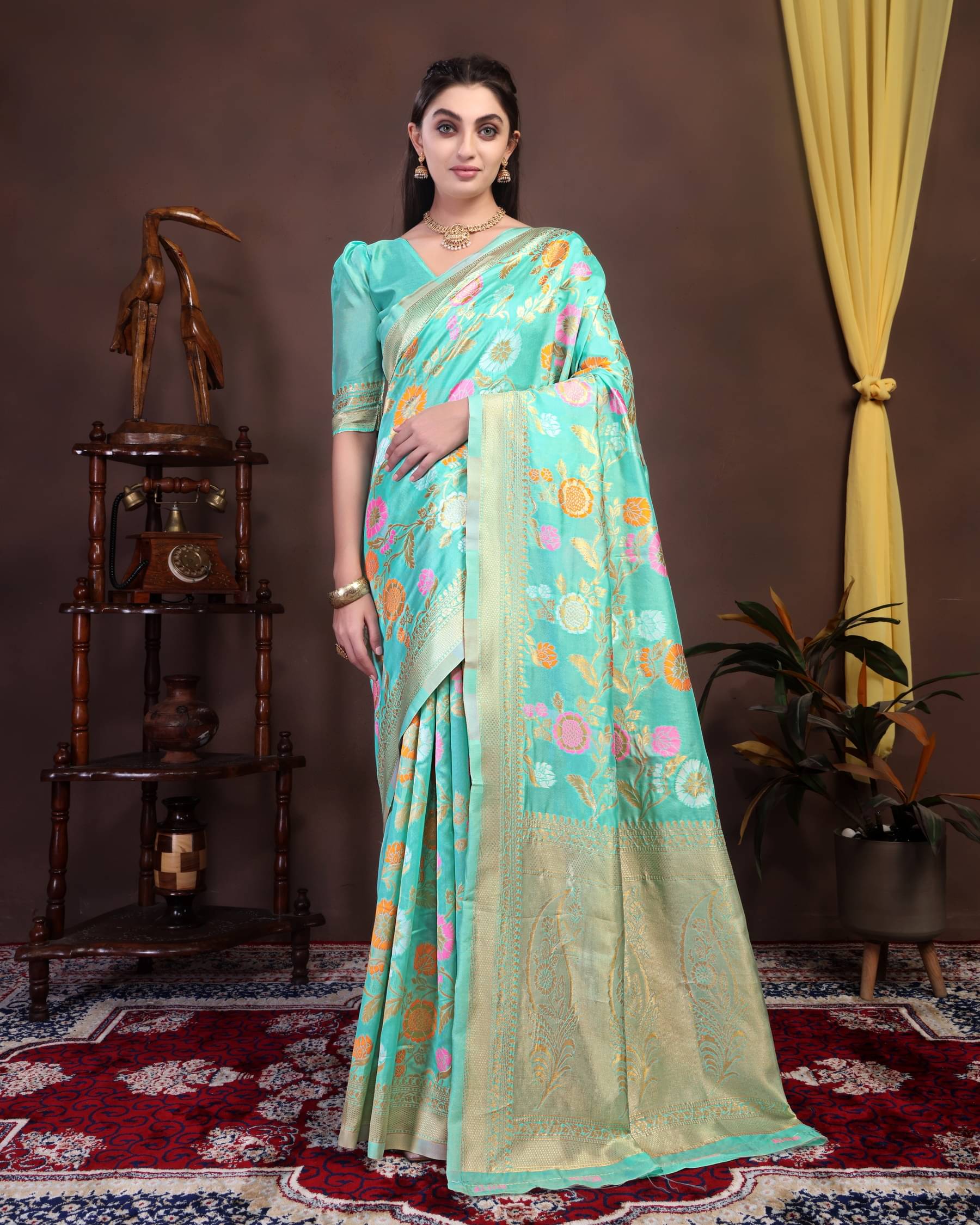 Clirva Silk Blend Self Design Banarasi saree With Unstitched Blouse Piece ( Sky Blue ) Clirva Silk Blend Self Design Banarasi saree With Unstitched Blouse Piece ( Sky Blue )