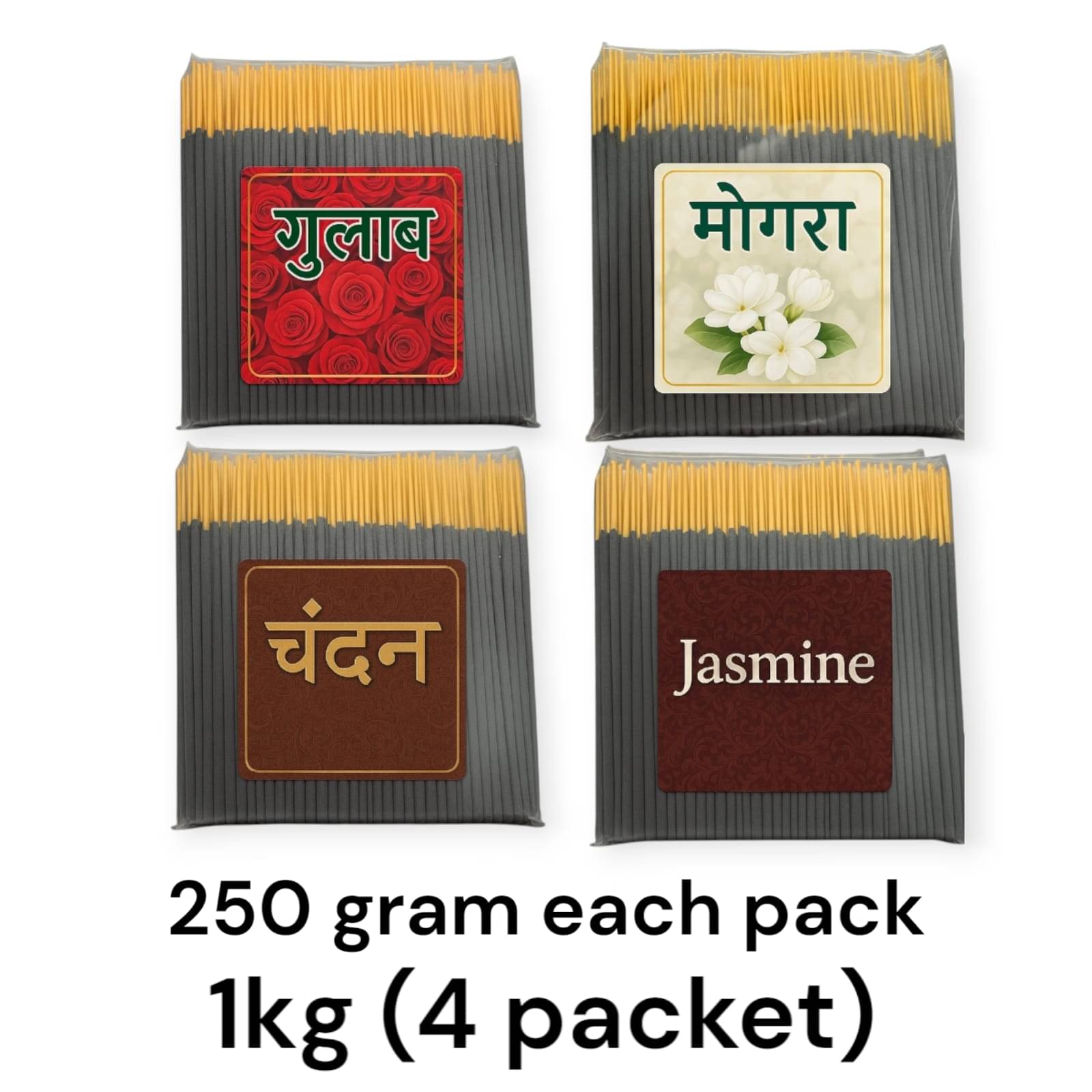 Genric Incense Stick Rose,Mogra,Chandan,Jasmine 1 Kg ( Pack of 4 ) Genric Incense Stick Rose,Mogra,Chandan,Jasmine 1 Kg ( Pack of 4 )