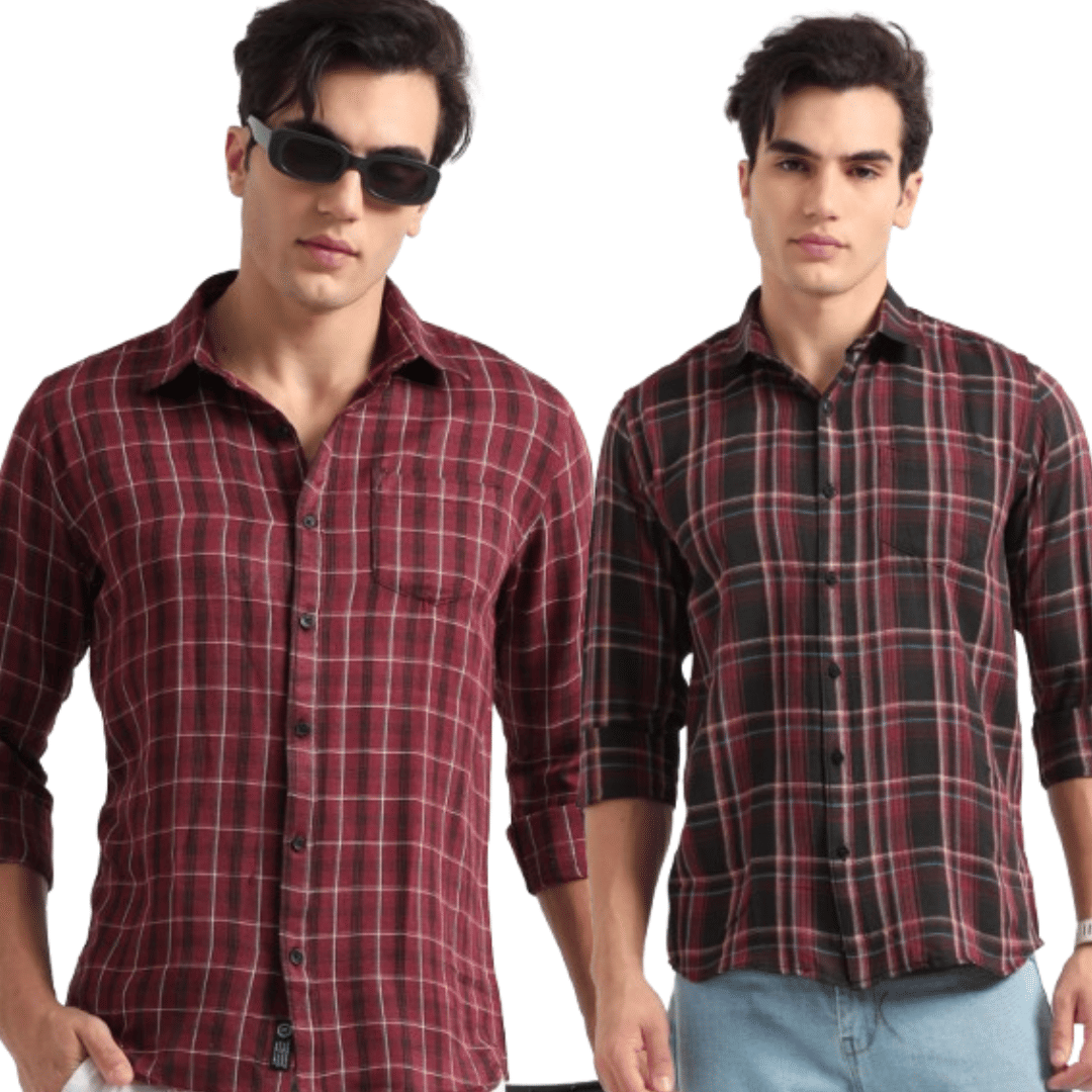     			HETIERS 100% Cotton Regular Fit Checks Full Sleeves Men's Casual Shirt - Multicolor ( Pack of 2 )
