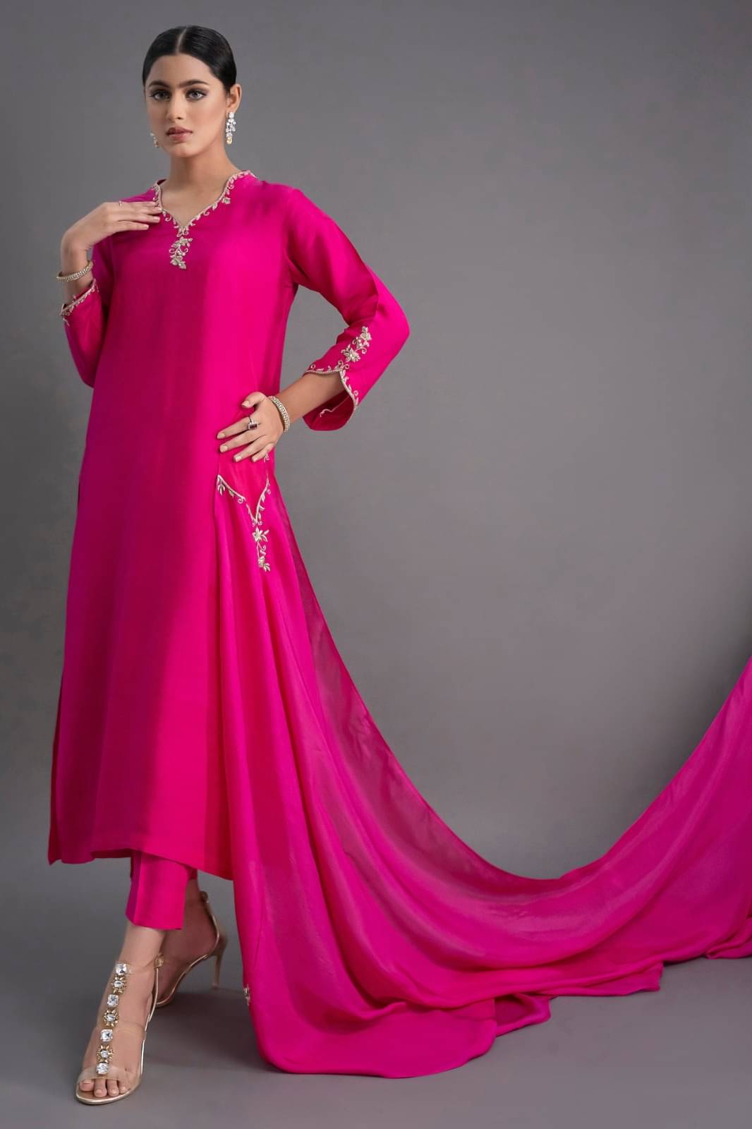     			INDIAN SILKS Women Cotton Silk Embroidered A-line Kurti With Patiala Salwar ( Pink )