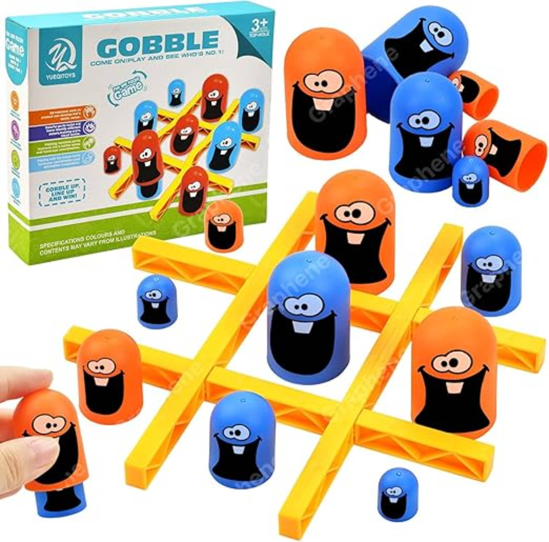 LUXEN Gobble Tic Tac Toe Game Set, Kids Educational Board Game with Funny Characters, Ages 3+, Blue and Orange LUXEN Gobble Tic Tac Toe Game Set, Kids Educational Board Game with Funny Characters, Ages 3+, Blue and Orange
