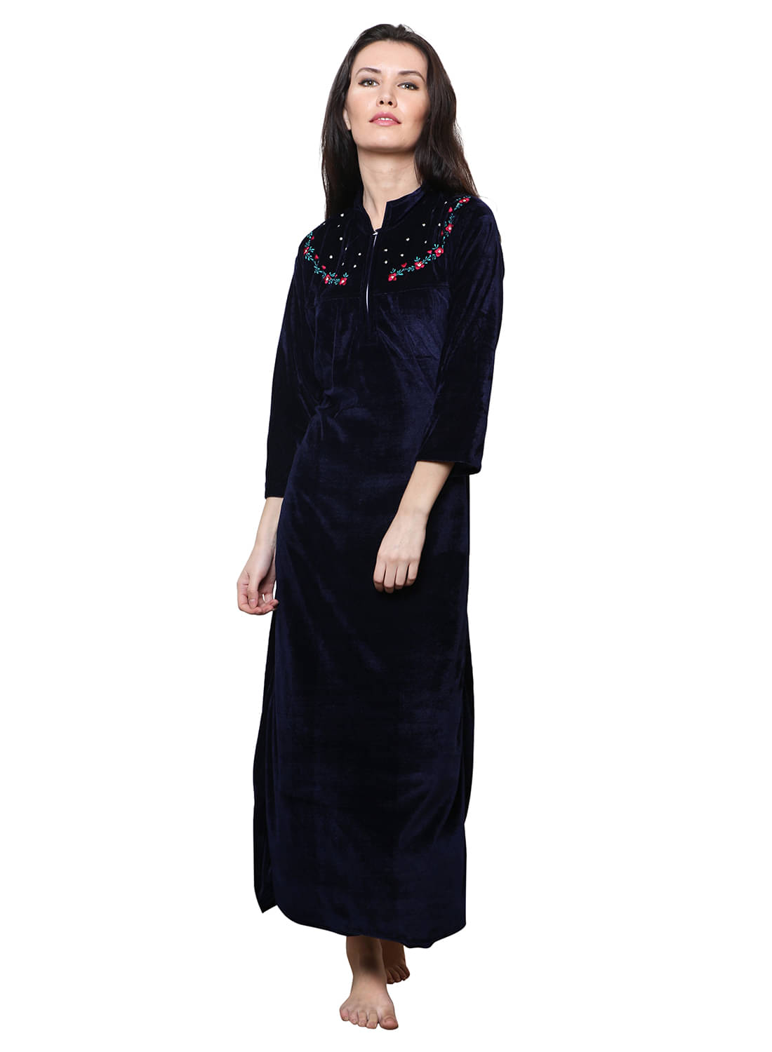     			MISS MEBINO Navy Blue Velvet Women's Nightwear Nighty & Night Gowns ( Pack of 1 )