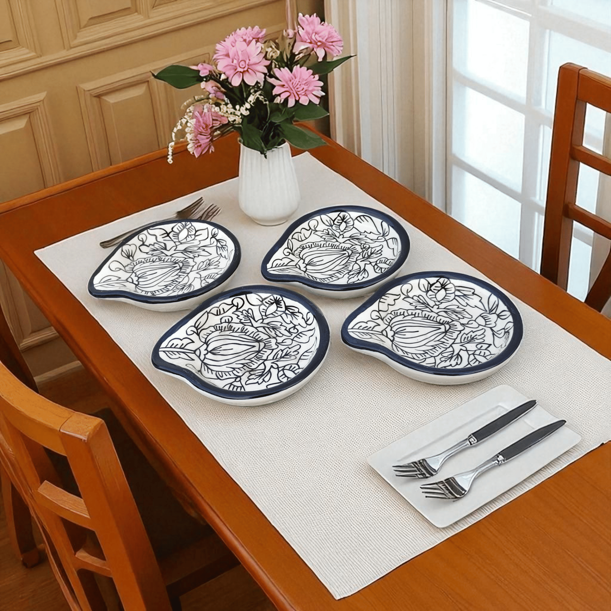    			Malaikah Printed Small Spoon  Ceramic Printed Cutlery Holder Black ( Pack of 4 )