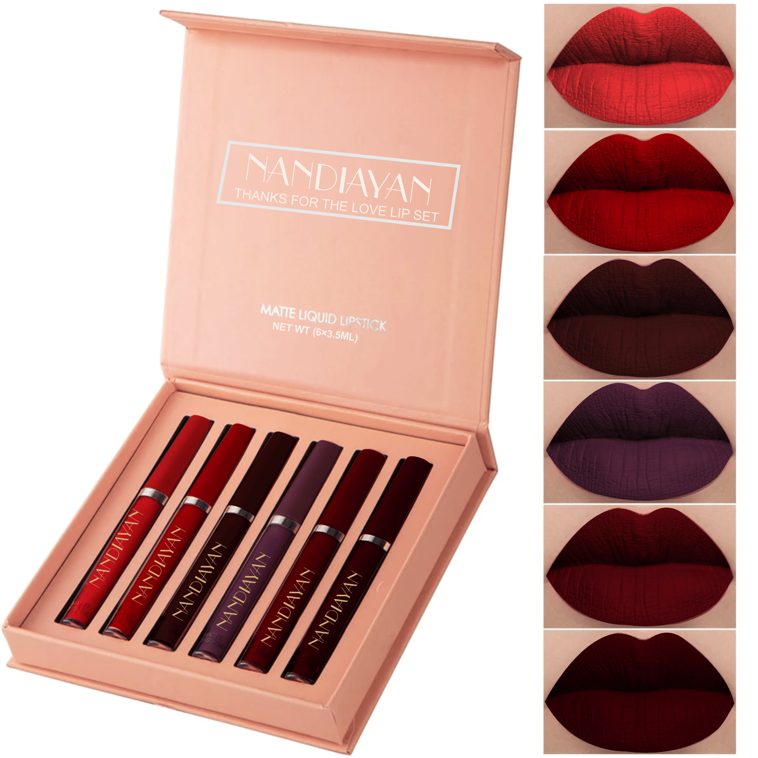     			NANDIAYAN Red,Wine,Brown,Purple Matte Long Lasting Liquid Lipstick ( Pack of 6 )