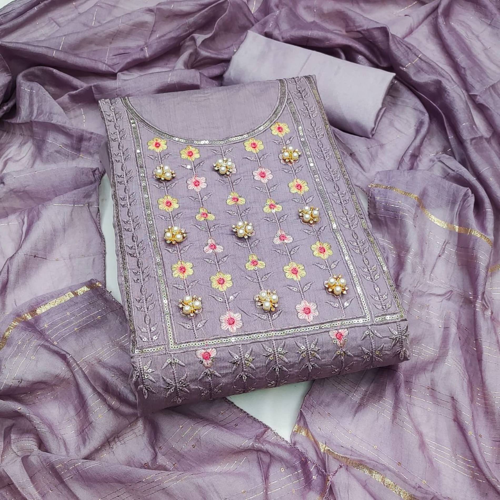 Rangtulika Ethnics Women Chanderi Unstitched Dress Material ( Purple )     			Rangtulika Ethnics Women Chanderi Unstitched Dress Material ( Purple )