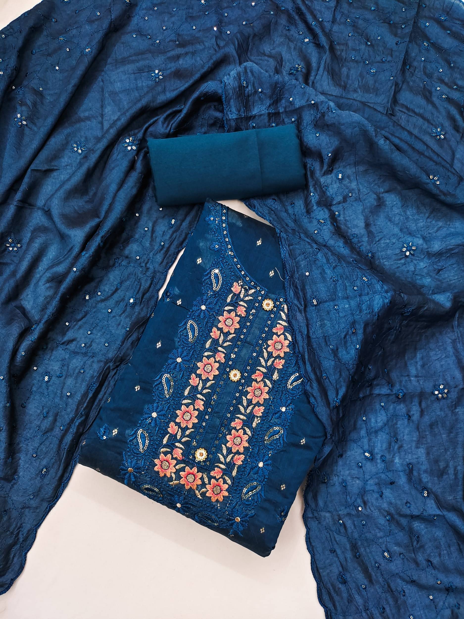     			Rangtulika Ethnics Women Chanderi Unstitched Dress Material ( Blue )