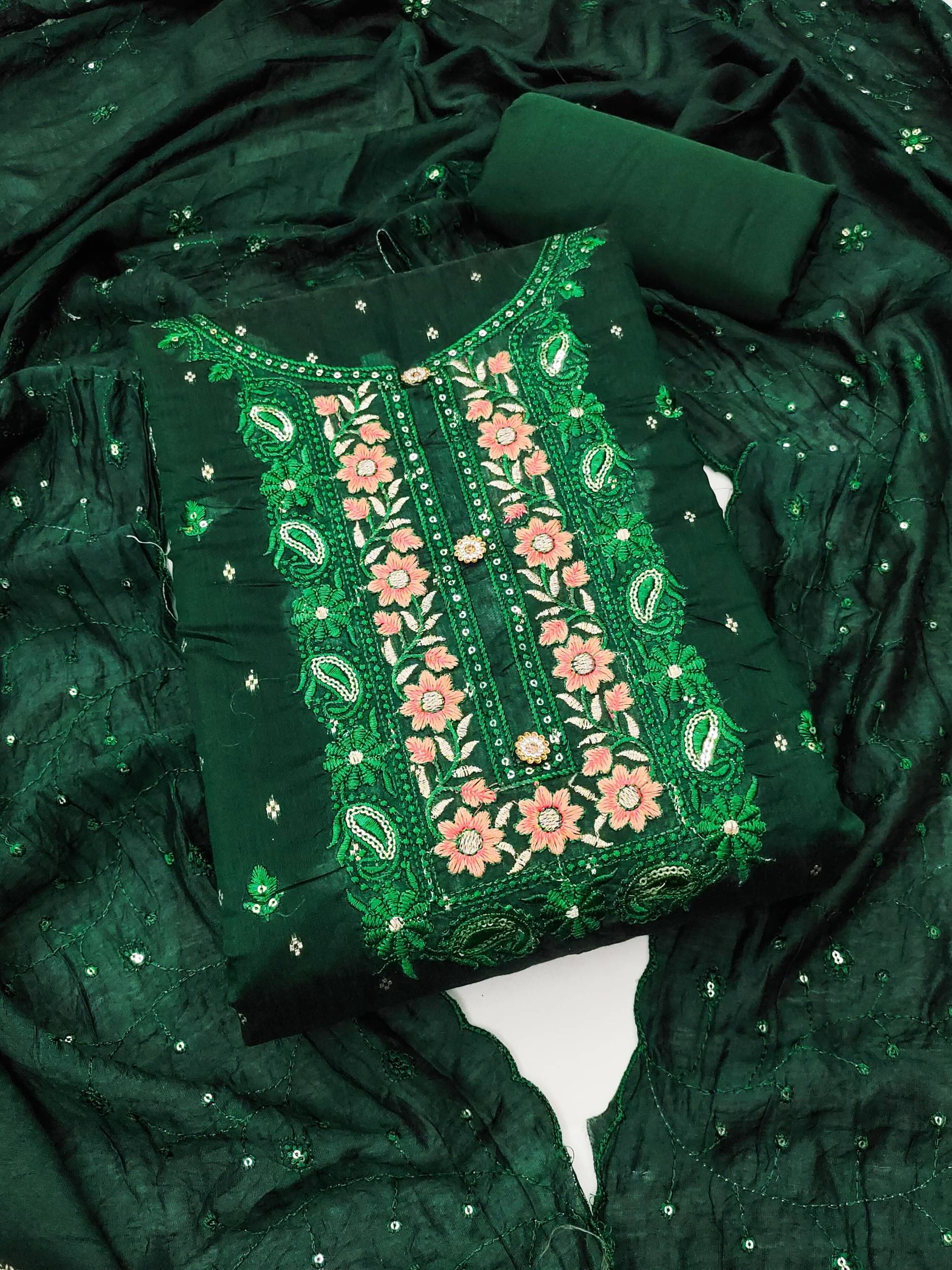     			Rangtulika Ethnics Women Chanderi Unstitched Dress Material ( Green )