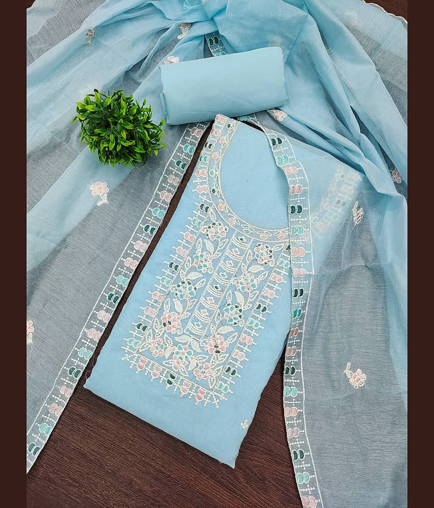 Rangtulika Ethnics Women Cotton Unstitched Dress Material ( Blue ) - Unstitched Fabrics | Buy online on ZillyBuy