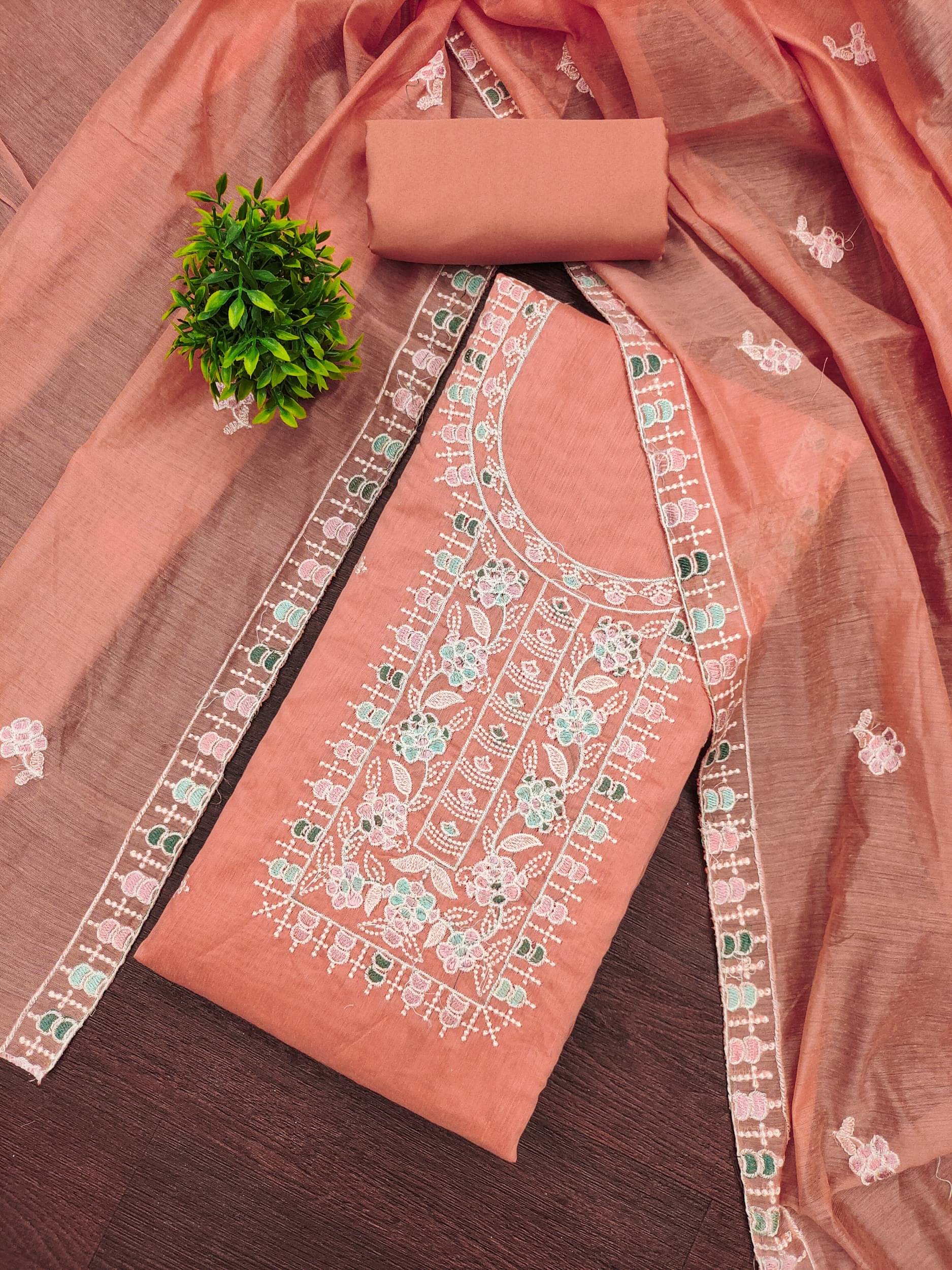     			Rangtulika Ethnics Women Cotton Unstitched Dress Material ( Peach )