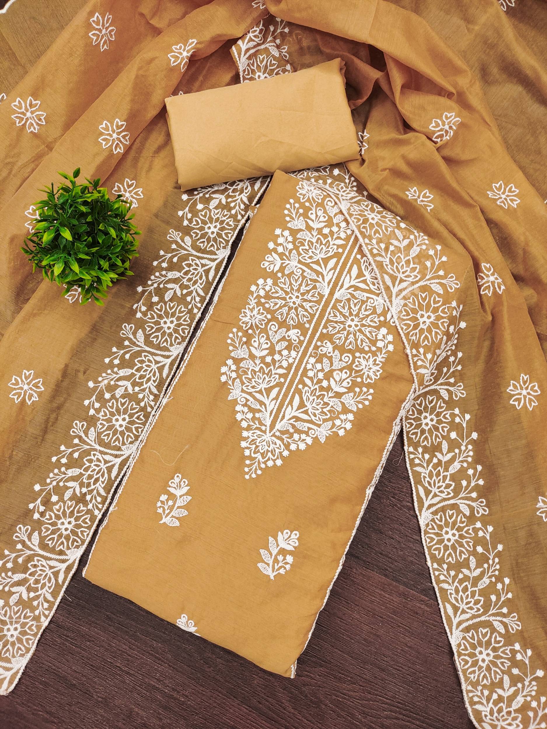     			Rangtulika Ethnics Women Cotton Unstitched Dress Material ( Mustard )