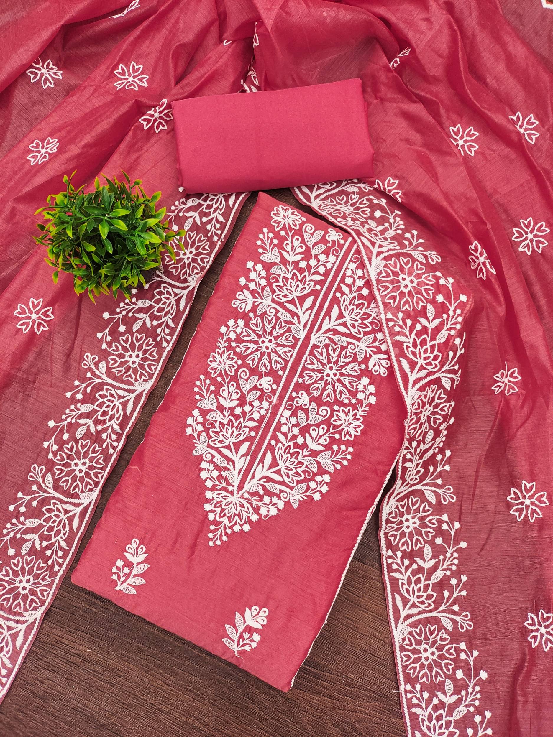 Rangtulika Ethnics Women Cotton Unstitched Dress Material ( Peach )     			Rangtulika Ethnics Women Cotton Unstitched Dress Material ( Peach )