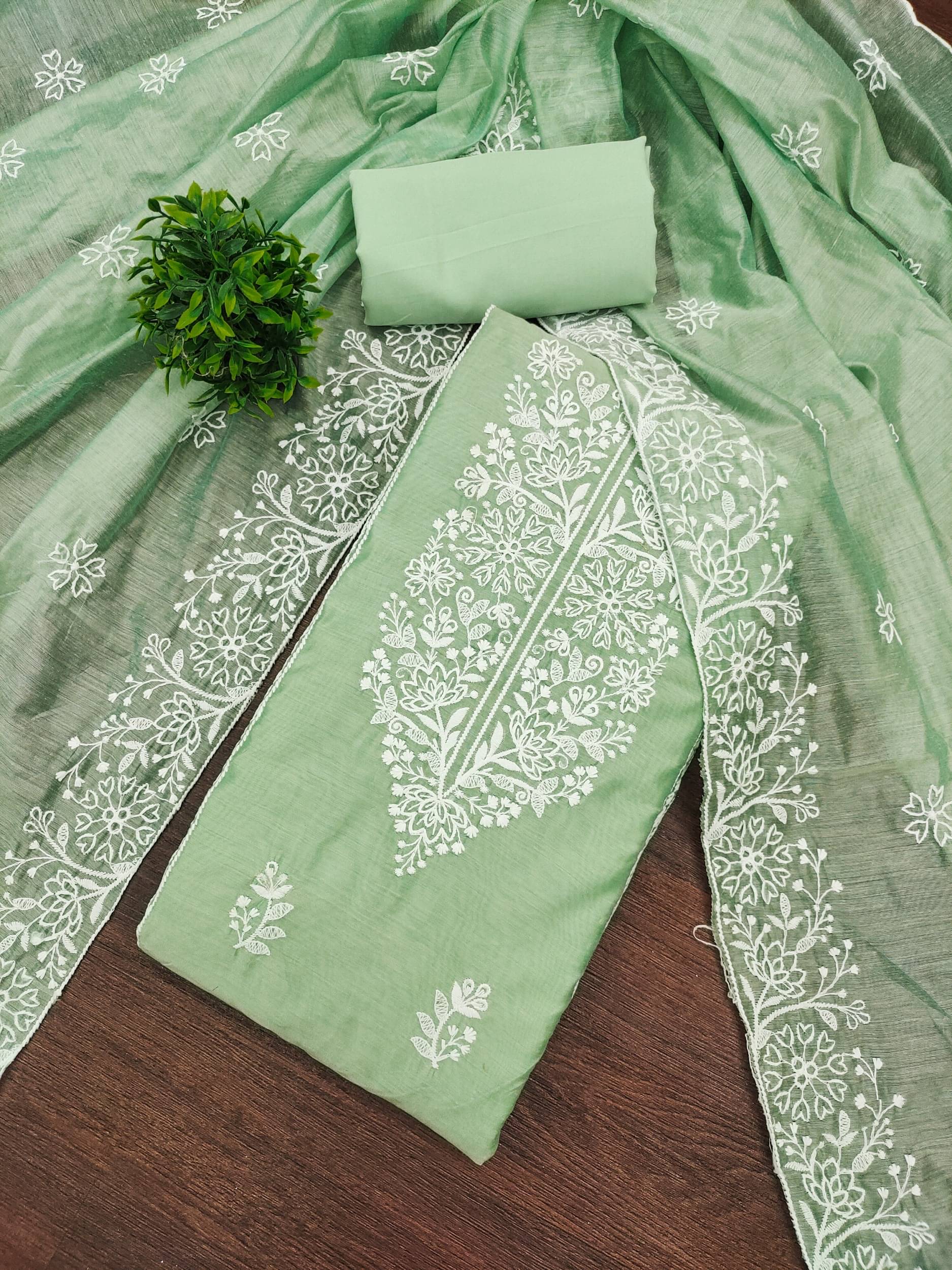 Rangtulika Ethnics Women Cotton Unstitched Dress Material ( Sea Green )     			Rangtulika Ethnics Women Cotton Unstitched Dress Material ( Sea Green )