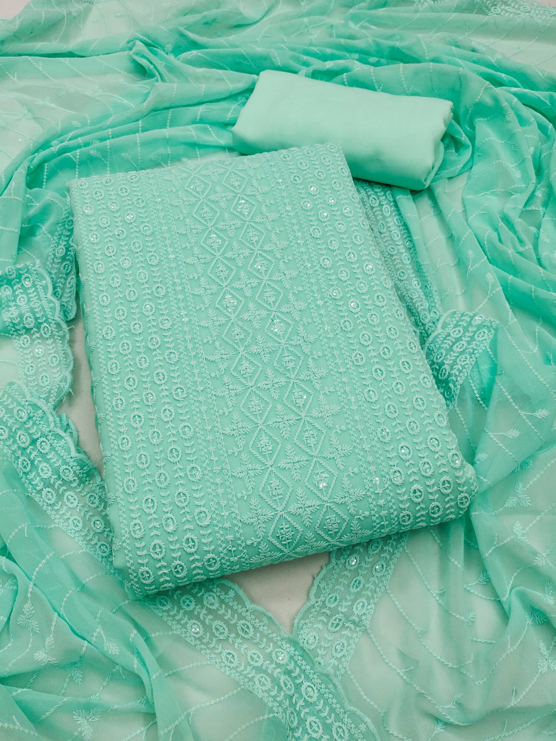     			Rangtulika Ethnics Women Georgette Unstitched Dress Material ( Sea Green )