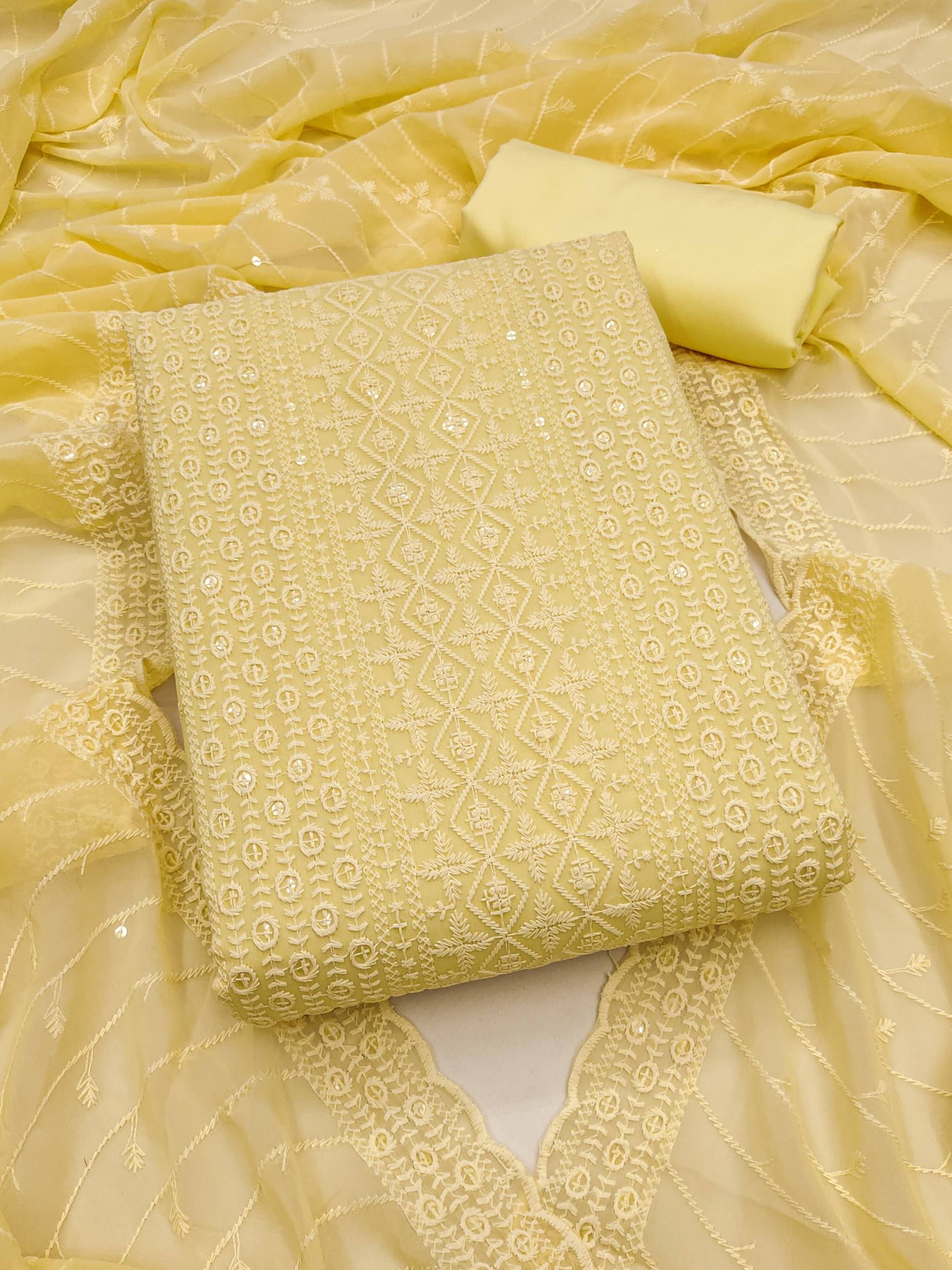 Rangtulika Ethnics Women Georgette Unstitched Dress Material ( Yellow )     			Rangtulika Ethnics Women Georgette Unstitched Dress Material ( Yellow )