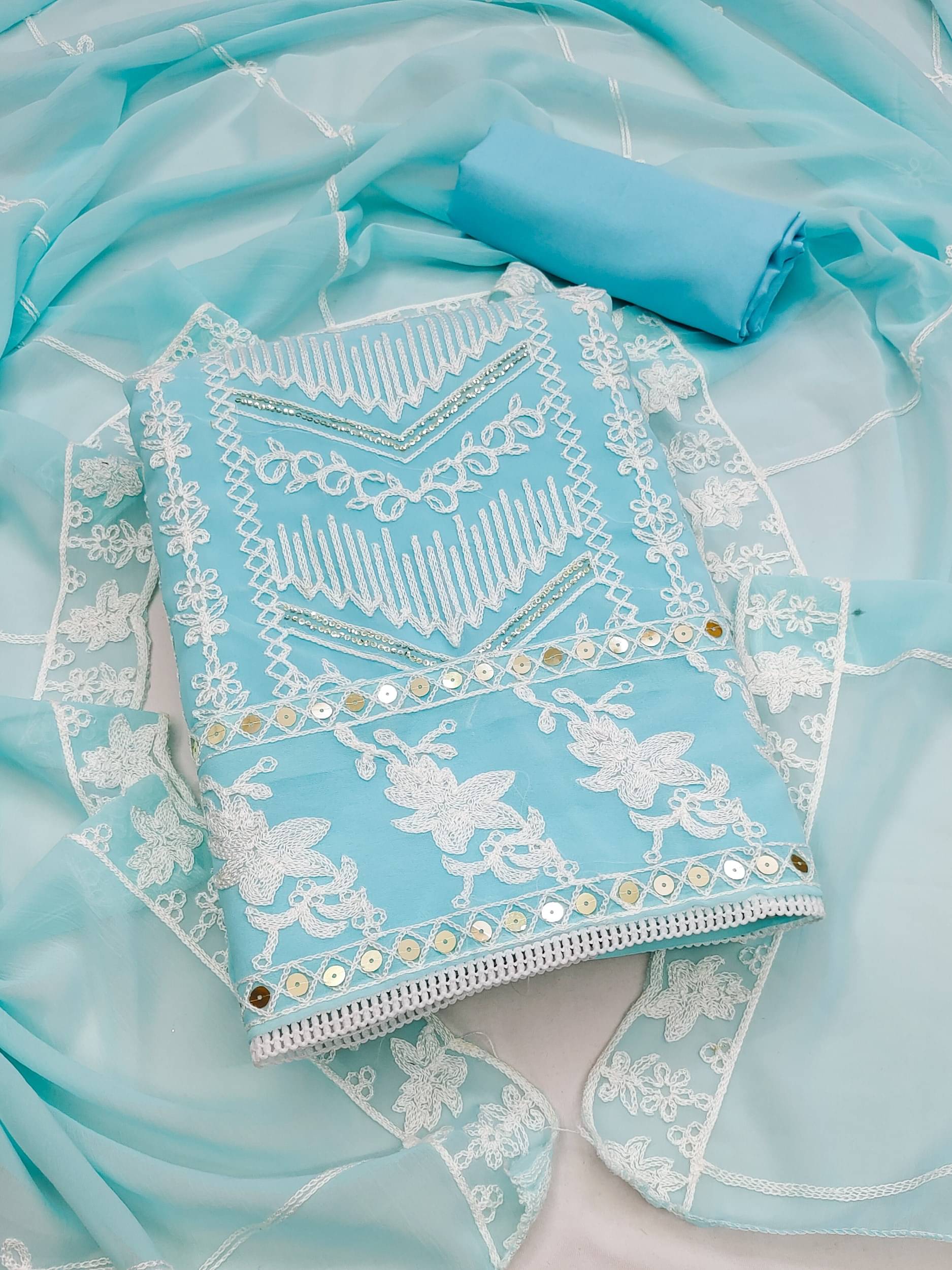 Rangtulika Ethnics Women Georgette Unstitched Dress Material ( Blue )     			Rangtulika Ethnics Women Georgette Unstitched Dress Material ( Blue )