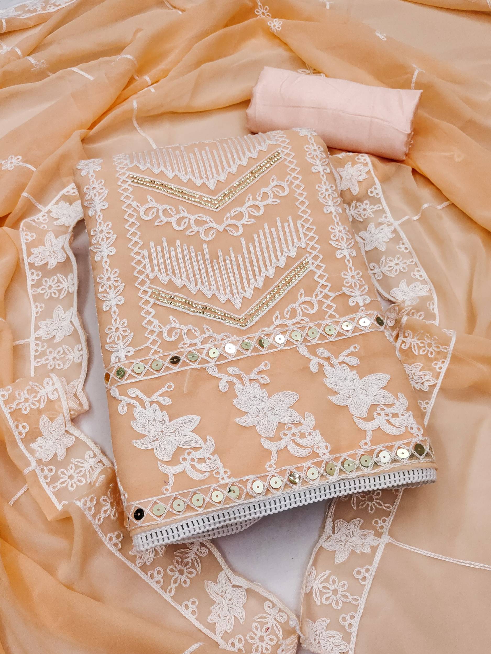 Rangtulika Ethnics Women Georgette Unstitched Dress Material ( Orange )     			Rangtulika Ethnics Women Georgette Unstitched Dress Material ( Orange )