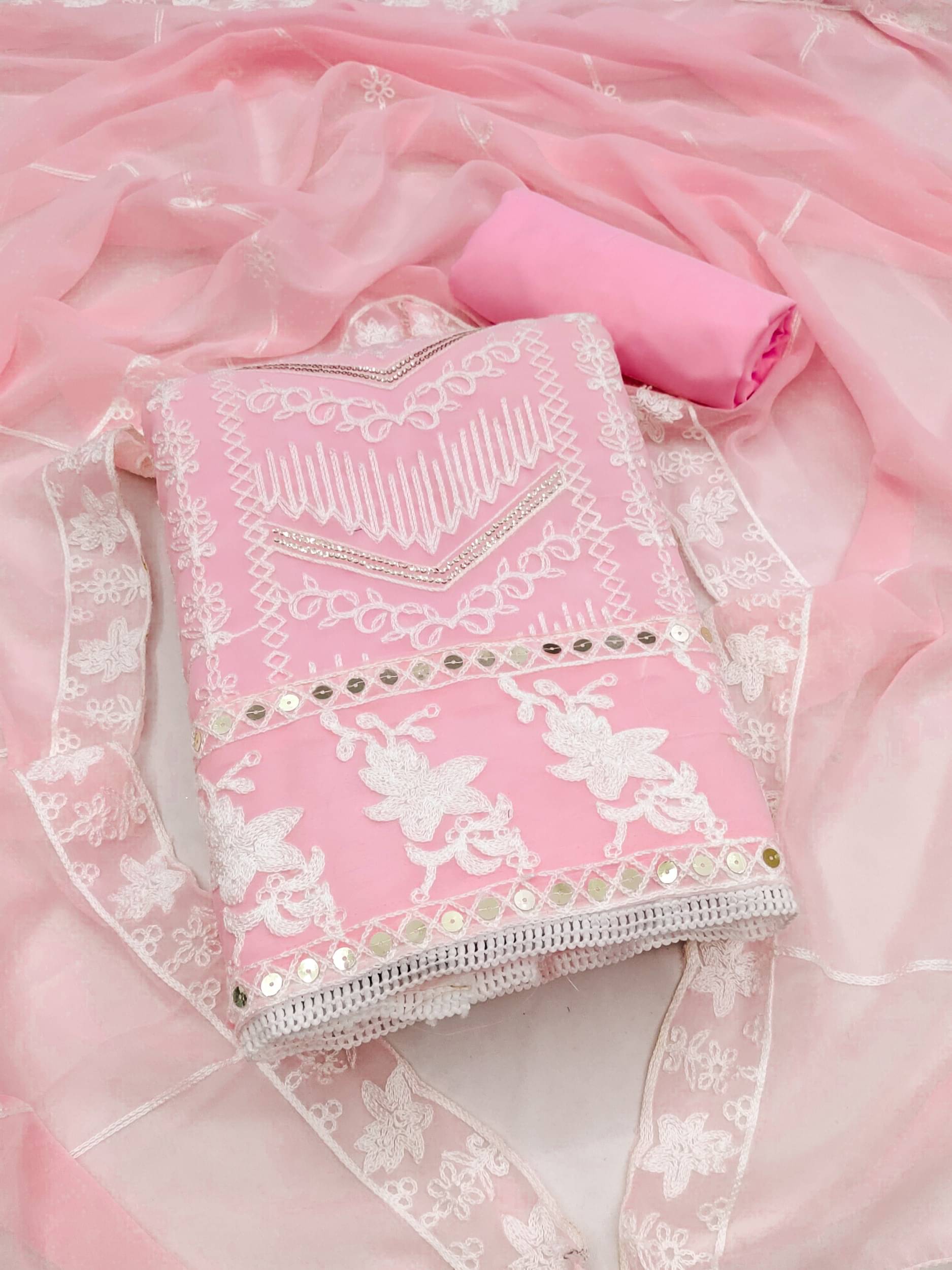 Rangtulika Ethnics Women Georgette Unstitched Dress Material ( Pink ) Rangtulika Ethnics Women Georgette Unstitched Dress Material ( Pink )