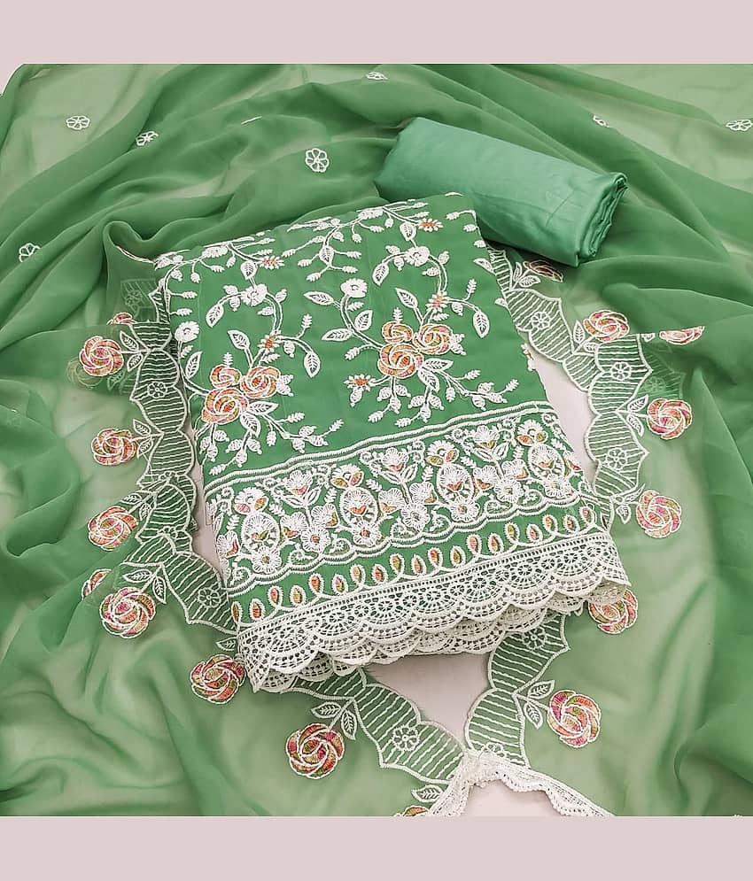 Rangtulika Ethnics Women Georgette Unstitched Dress Material ( Green ) - Unstitched Fabrics | Buy online on ZillyBuy
