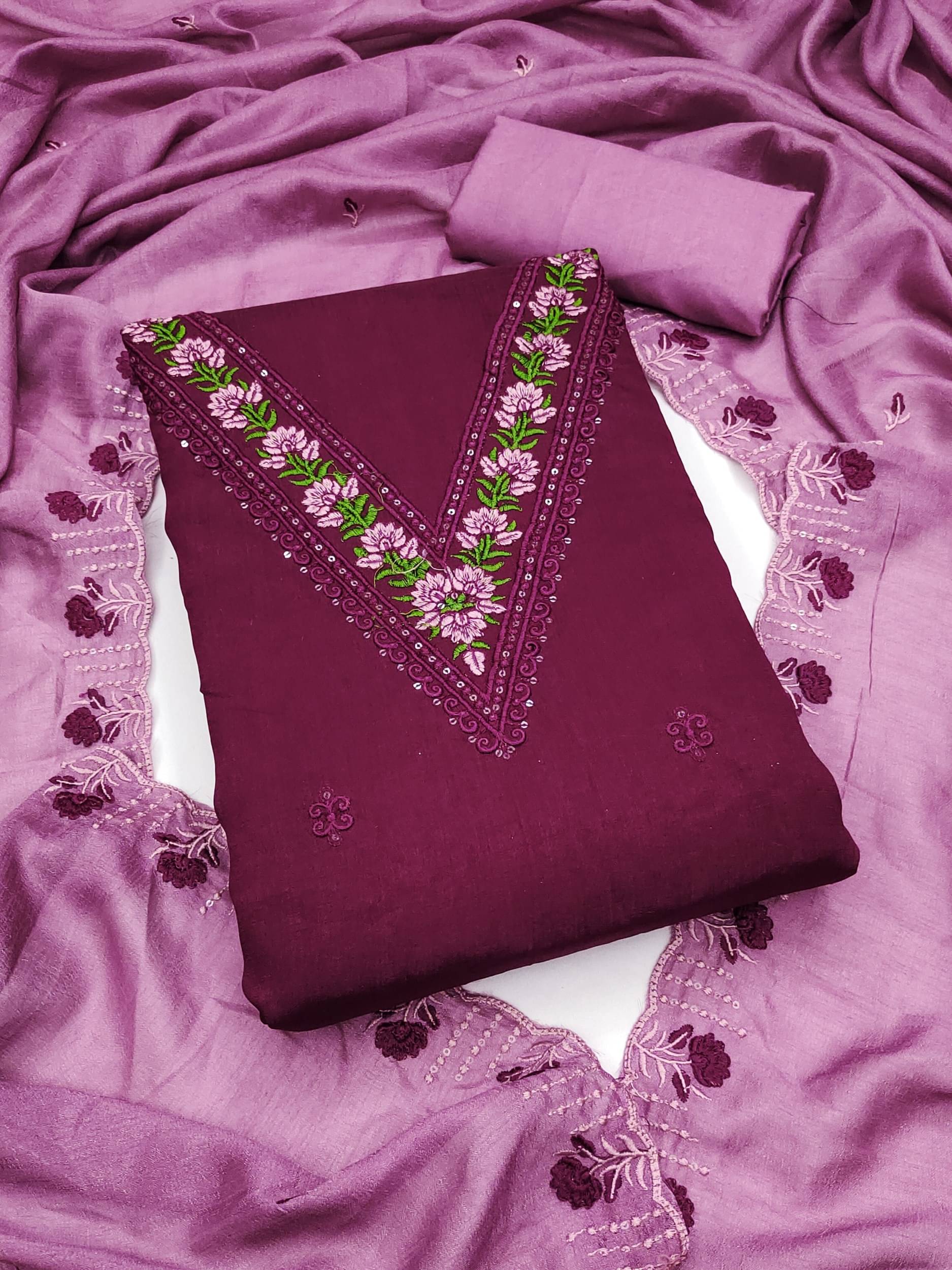 Rangtulika Ethnics Women Silk Blend Unstitched Dress Material ( Maroon )     			Rangtulika Ethnics Women Silk Blend Unstitched Dress Material ( Maroon )