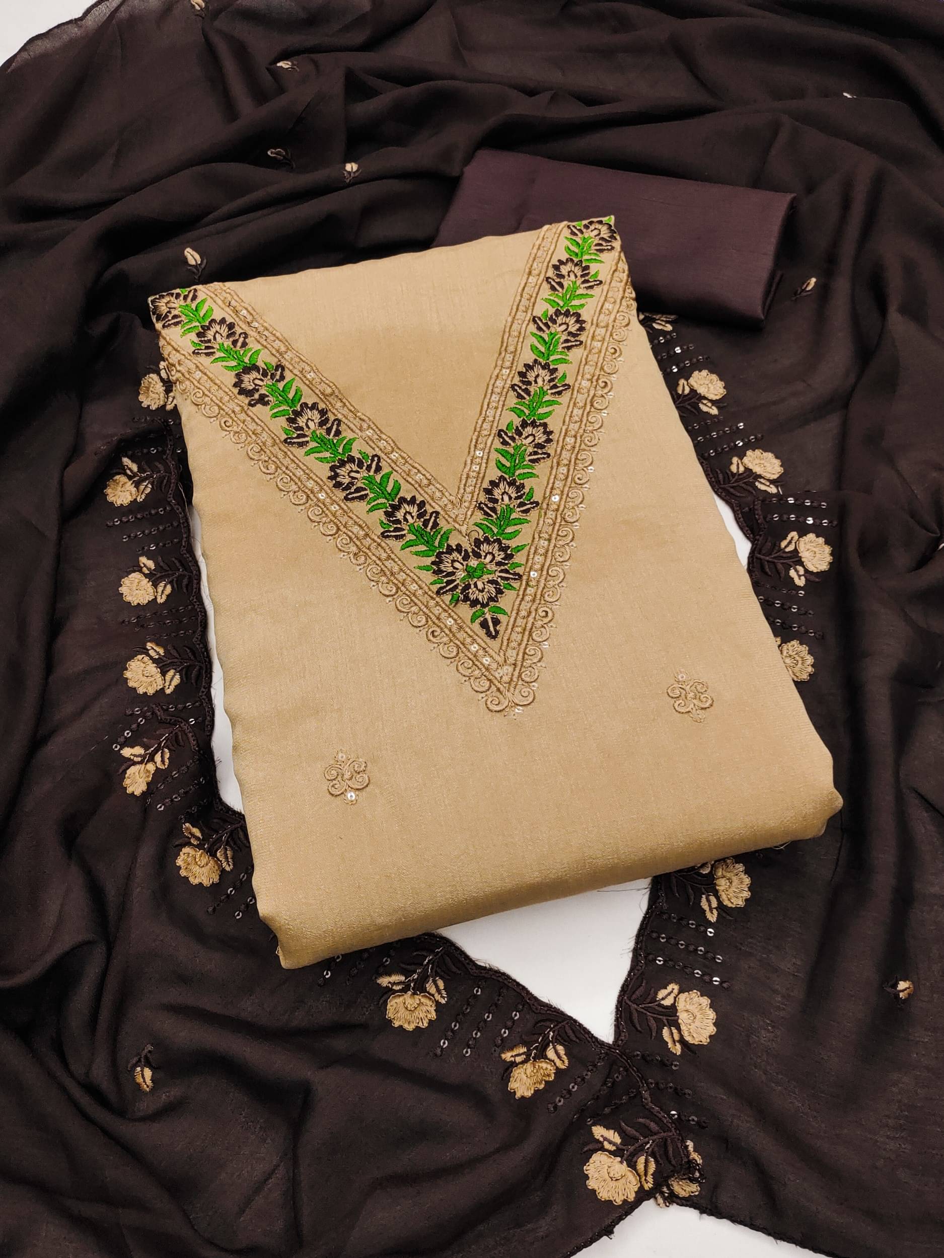 Rangtulika Ethnics Women Silk Blend Unstitched Dress Material ( Beige ) Rangtulika Ethnics Women Silk Blend Unstitched Dress Material ( Beige )