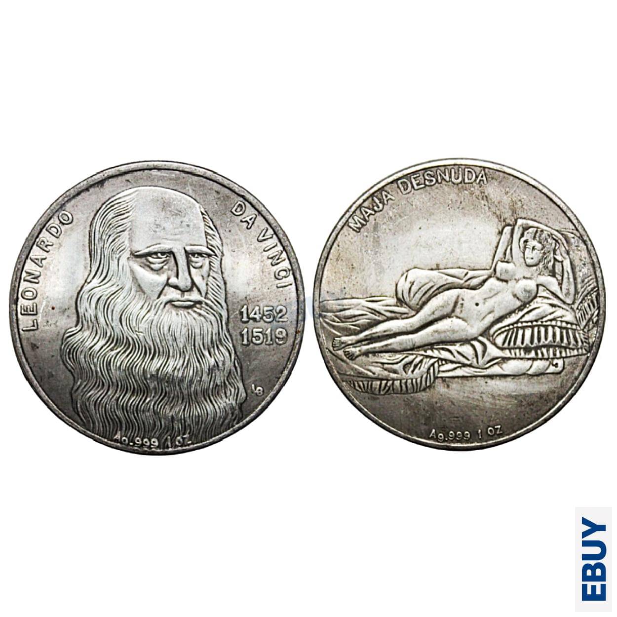 Rare 1 Troy 1452-1519 Leonardo Da Vinci & Maja Desnuda Rare old Coin Rare 1 Troy 1452-1519 Leonardo Da Vinci & Maja Desnuda Rare old Coin