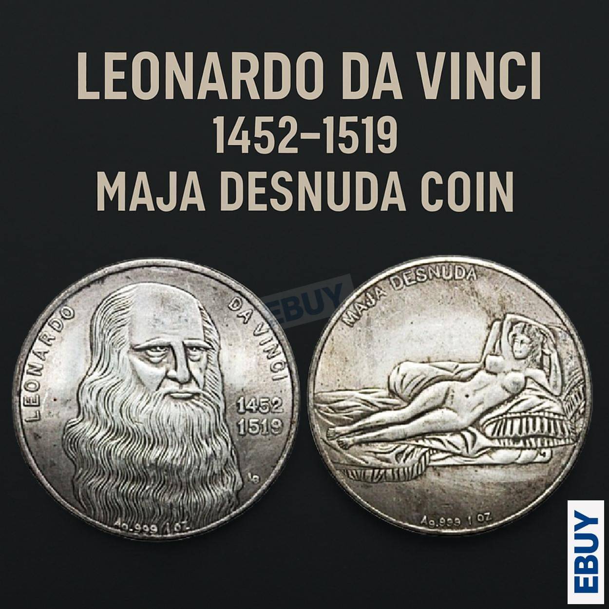 Rare 1 Troy 1452-1519 Leonardo Da Vinci & Maja Desnuda Rare old Coin Rare 1 Troy 1452-1519 Leonardo Da Vinci & Maja Desnuda Rare old Coin