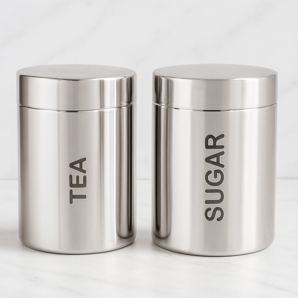     			STEEPLE Steel Silver Tea/Coffee/Sugar Container ( Set of 2 )