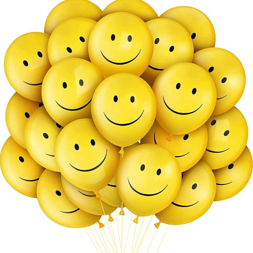     			Smiley Printed Same Face Expression Latex Balloons for Smiley Theme Birthday Anniversary Party Decor Yellow, Loose Pack of 25 Piece