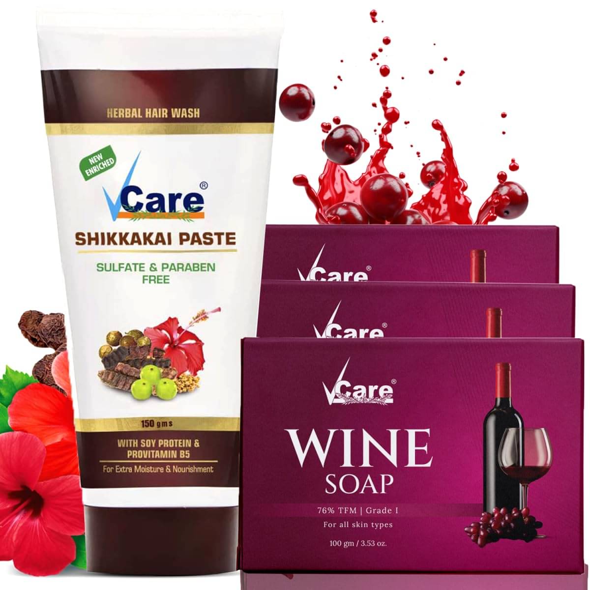 VCare Beauty Shikkakai Paste and Wine Soap for All Skin Type ( Pack of 4 ) VCare Beauty Shikkakai Paste and Wine Soap for All Skin Type ( Pack of 4 )