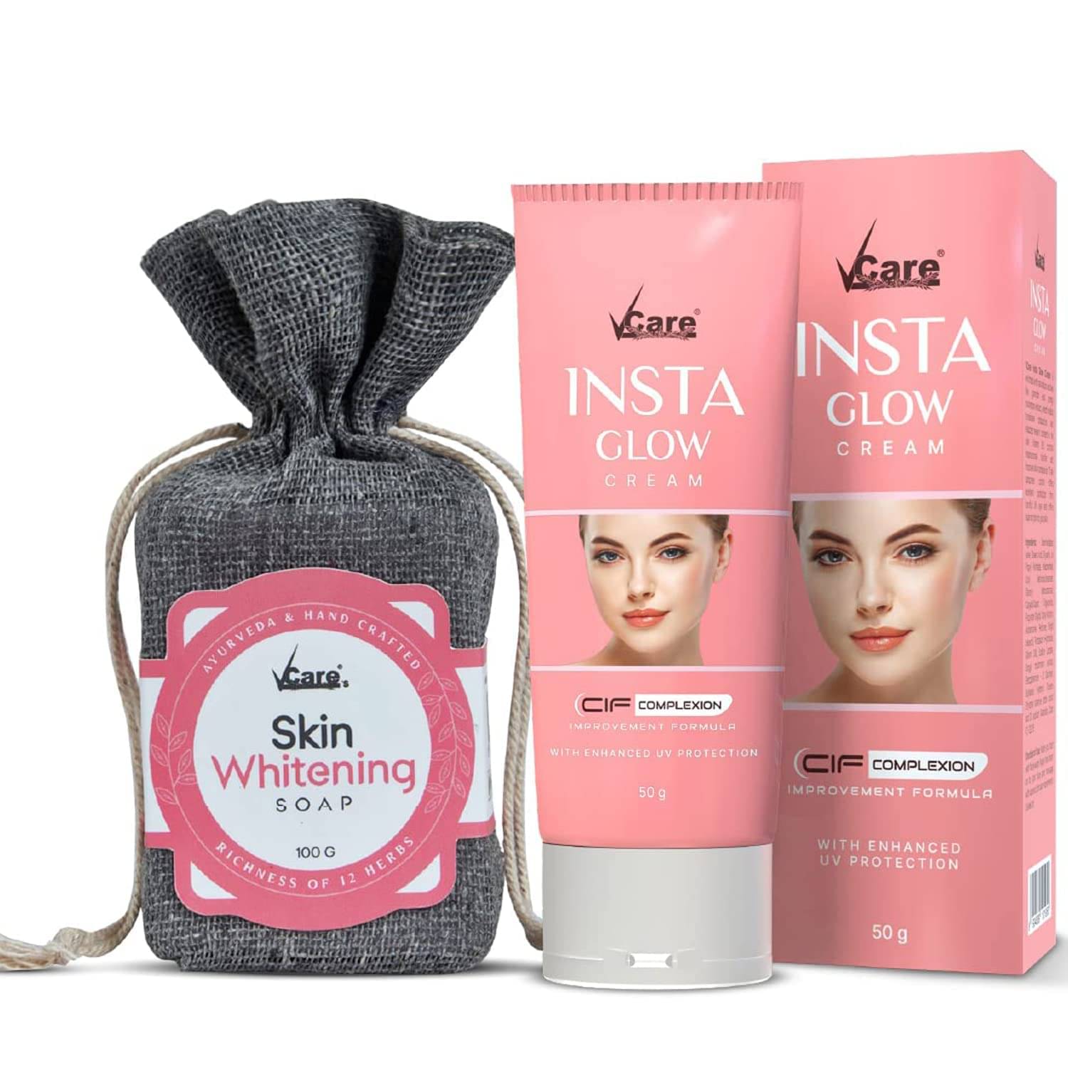 VCare Skin Whitening with Insta Glow Cream - 50gm Soap for All Skin Type ( Pack of 2 ) VCare Skin Whitening with Insta Glow Cream - 50gm Soap for All Skin Type ( Pack of 2 )