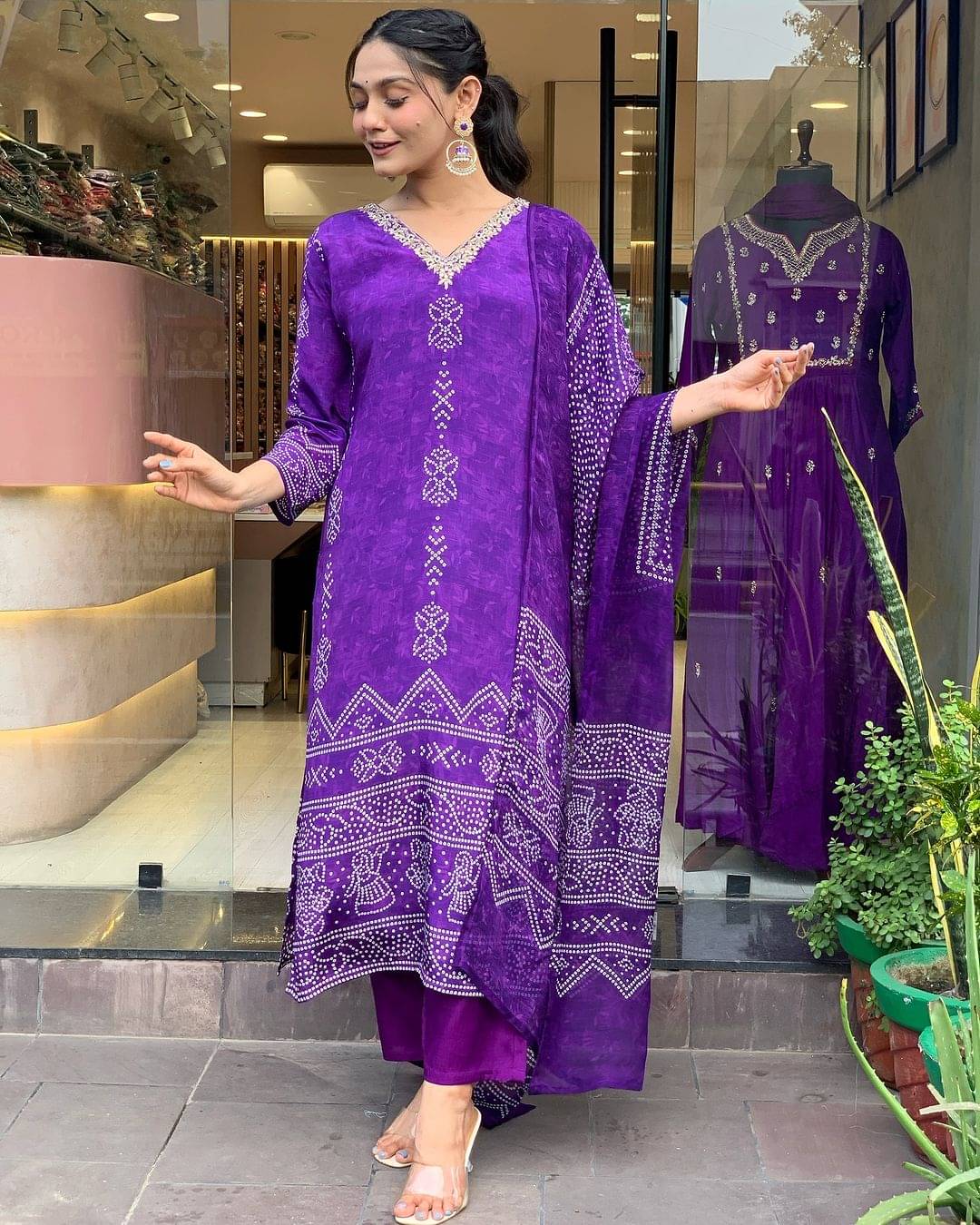Varni Fabrics Women Silk Blend Printed A-line Kurti with Dupatta ( Purple ) Varni Fabrics Women Silk Blend Printed A-line Kurti with Dupatta ( Purple )